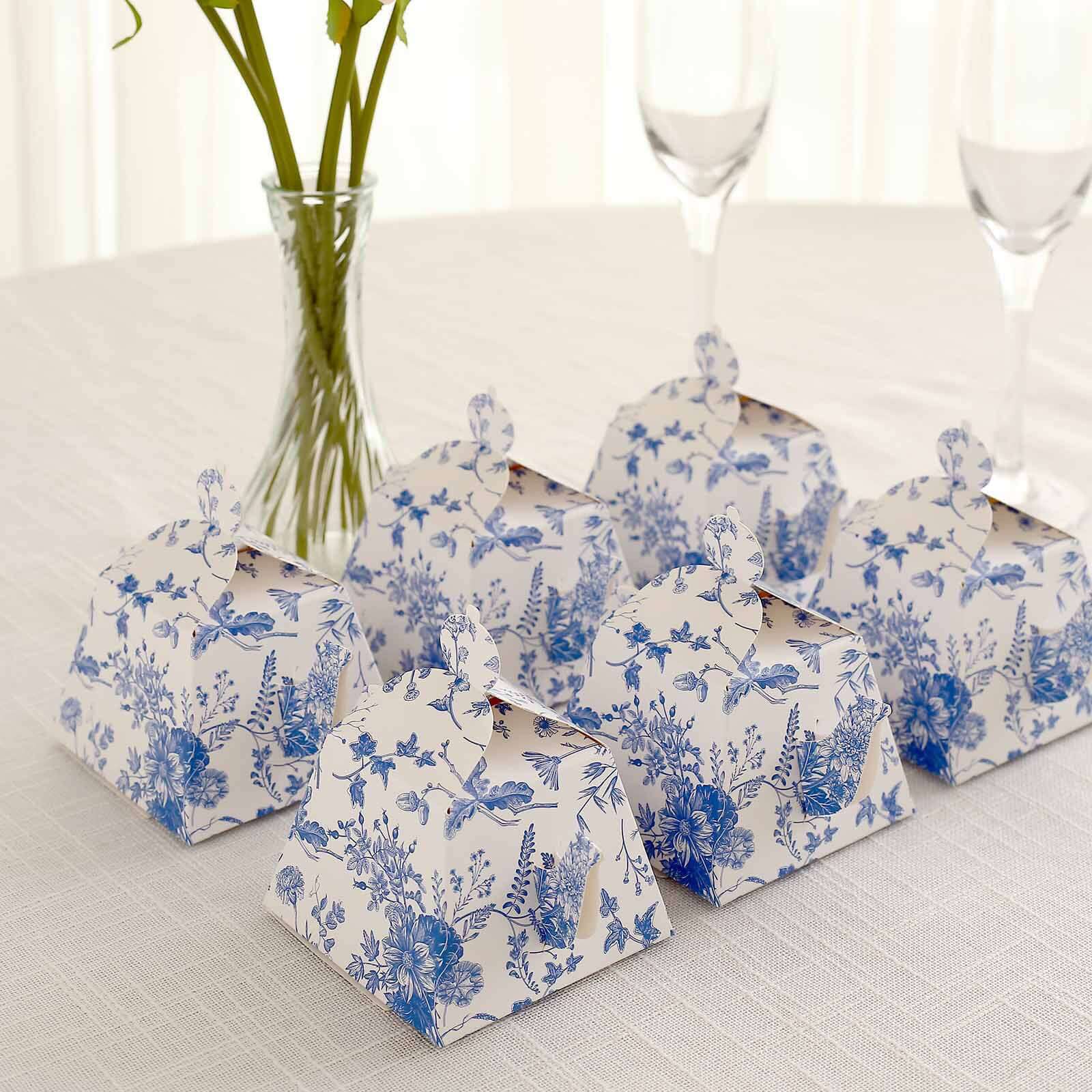 25 Pack White Blue Mini Teapot Party Favor Boxes in French Toile Pattern, Tea Time Gift Boxes - 5x4