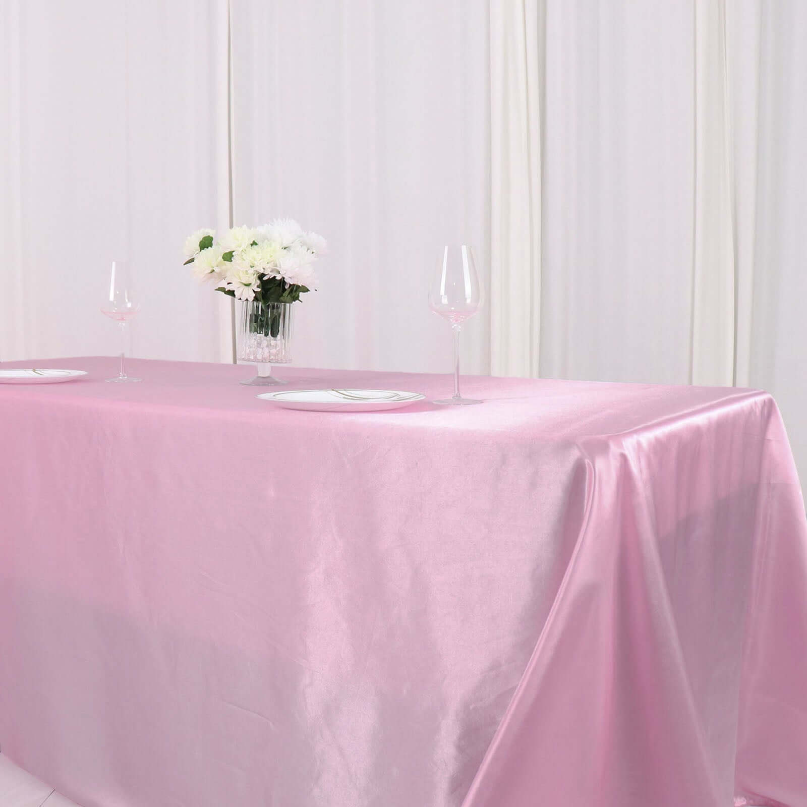 Satin Rectangular 90x132 Tablecloth Pink Satin - Seamless Table Cover