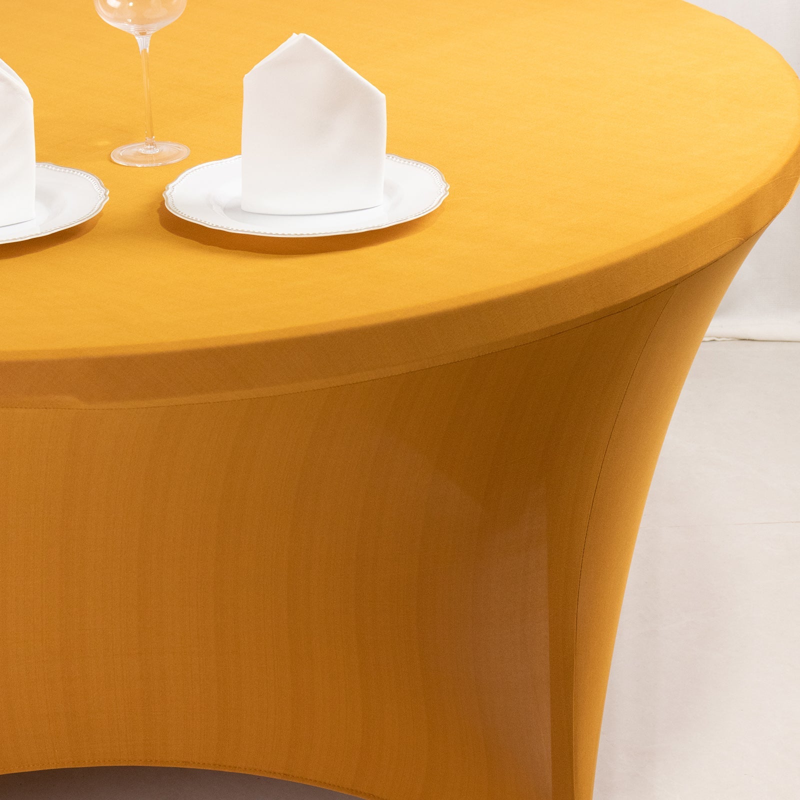 Stretch Spandex 5ft Round Tablecloth Gold - Durable Form-Fitting Table Cover for Events & Presentations