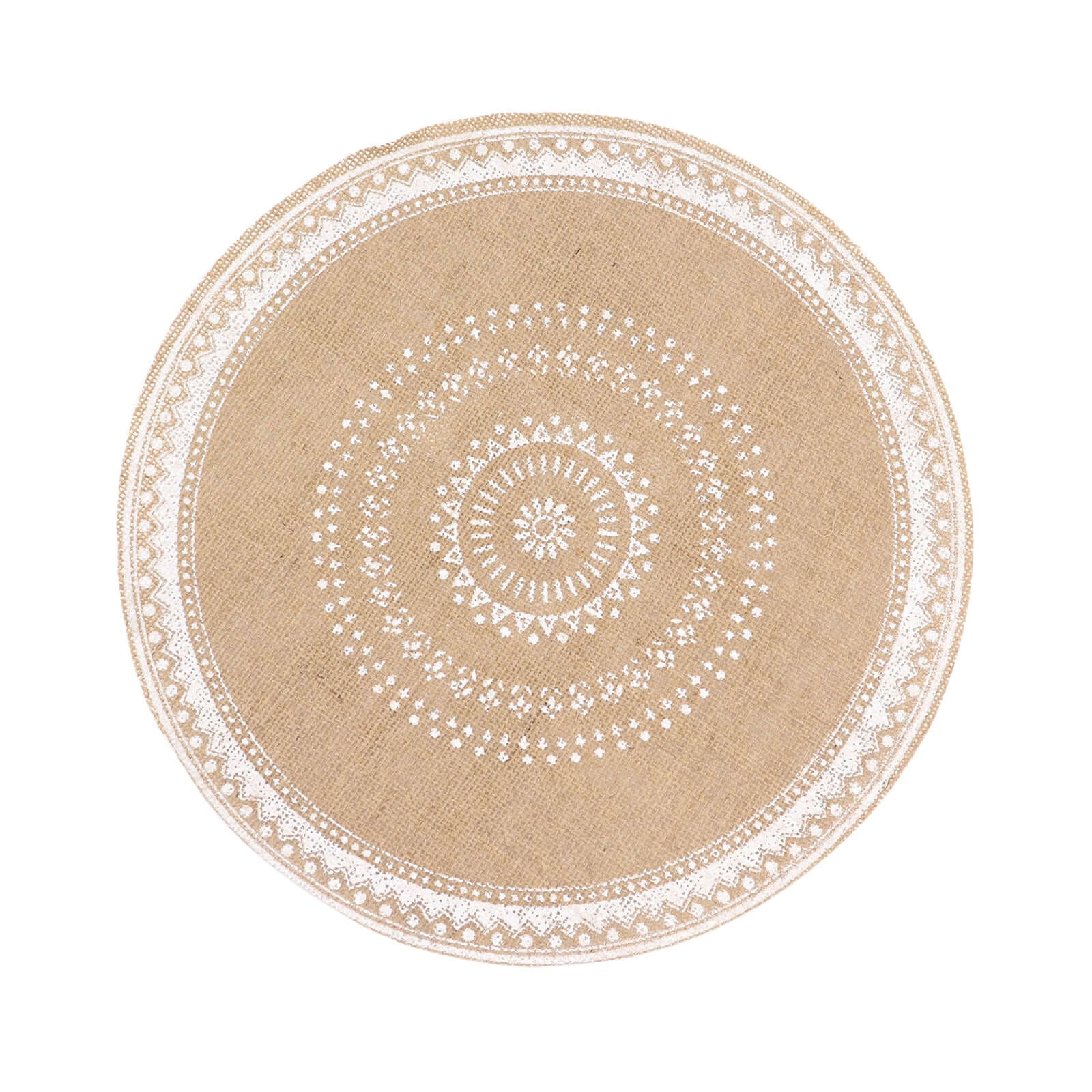 4-Pack Placemats Braided Design Natural Jute and White Round - Rustic Burlap Woven Table Mats 15