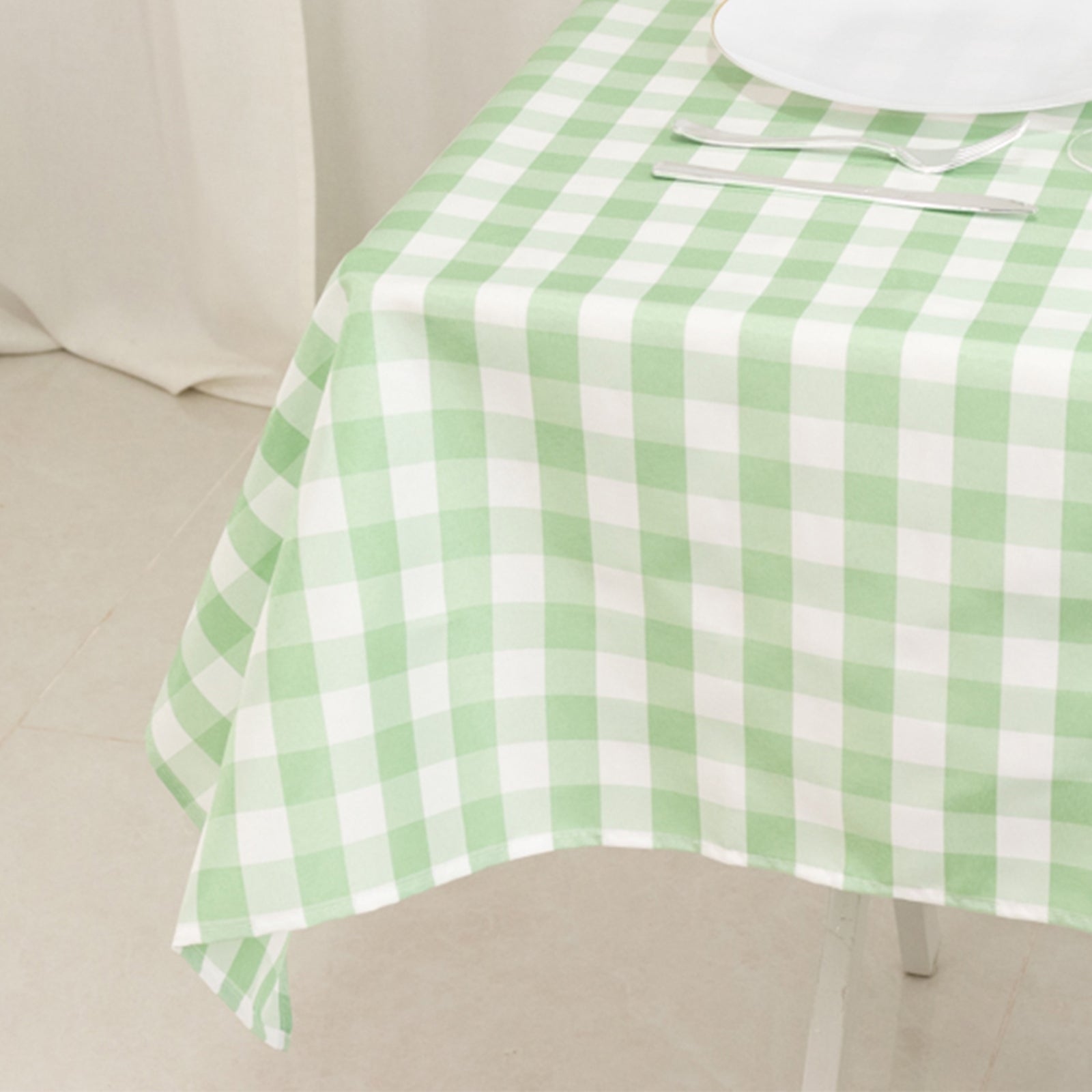 Polyester 54x54 Table Overlay Square Tablecloth White/Sage Green - Checkered Buffalo Plaid Design for Casual Table Settings