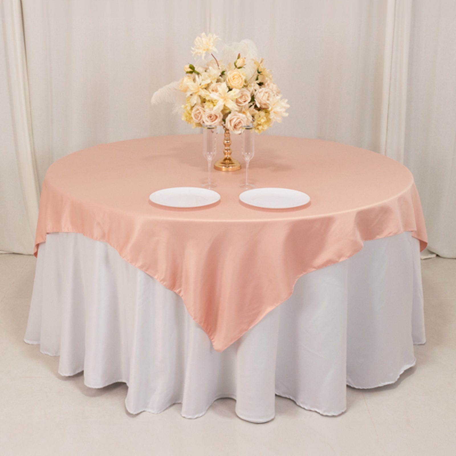 Lamour Satin 72x72 Table Overlay Square Tablecloth Dusty Rose - Smooth Finish Table Topper