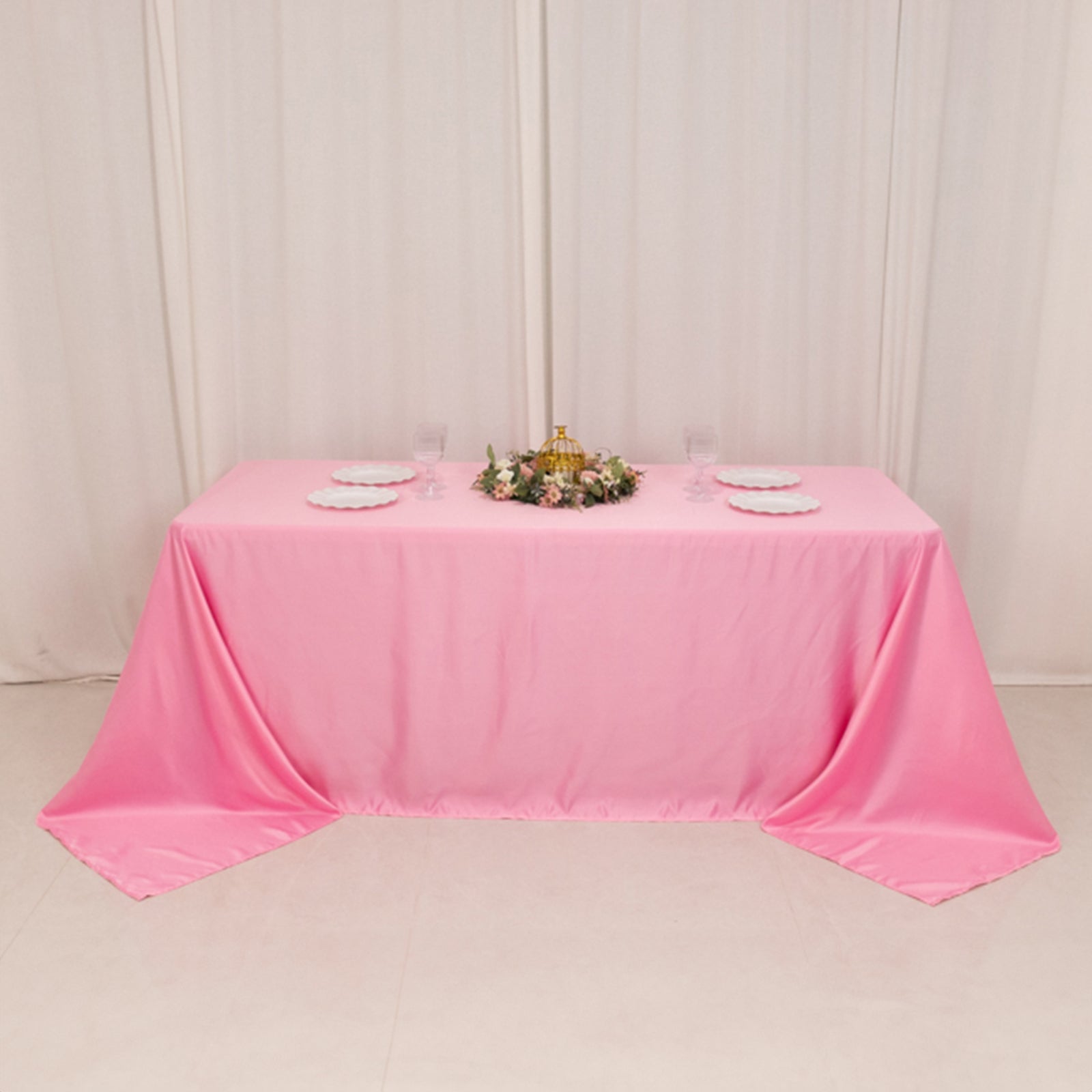 Lamour Satin 90x132 Rectangle Tablecloth Pink - Soft & Silk-Like Seamless Table Cover