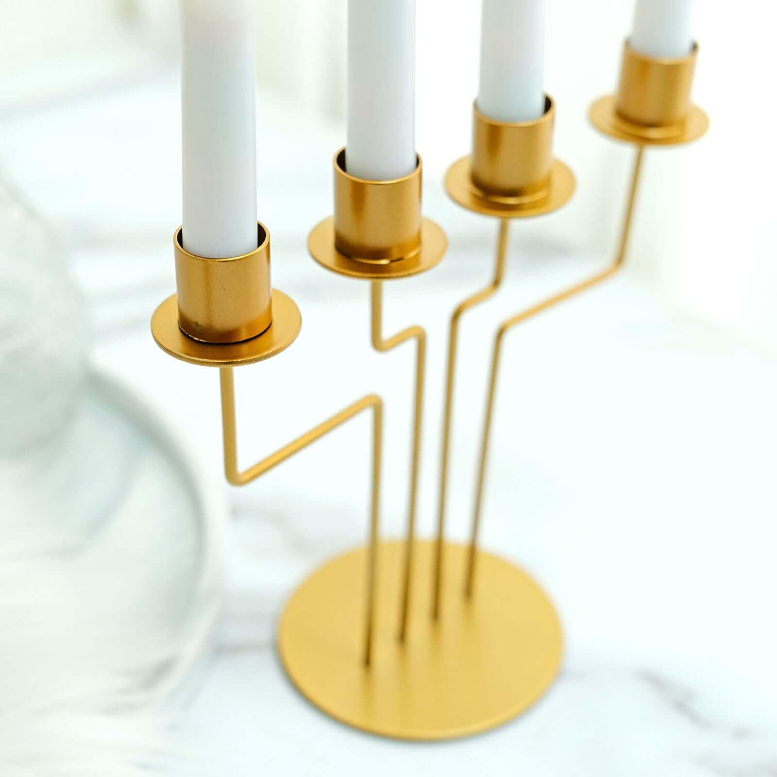 2-Pack Geometric Taper Candelabra 4 Arm Design Gold Metal Decorative Centerpiece - Perfect for Events 8