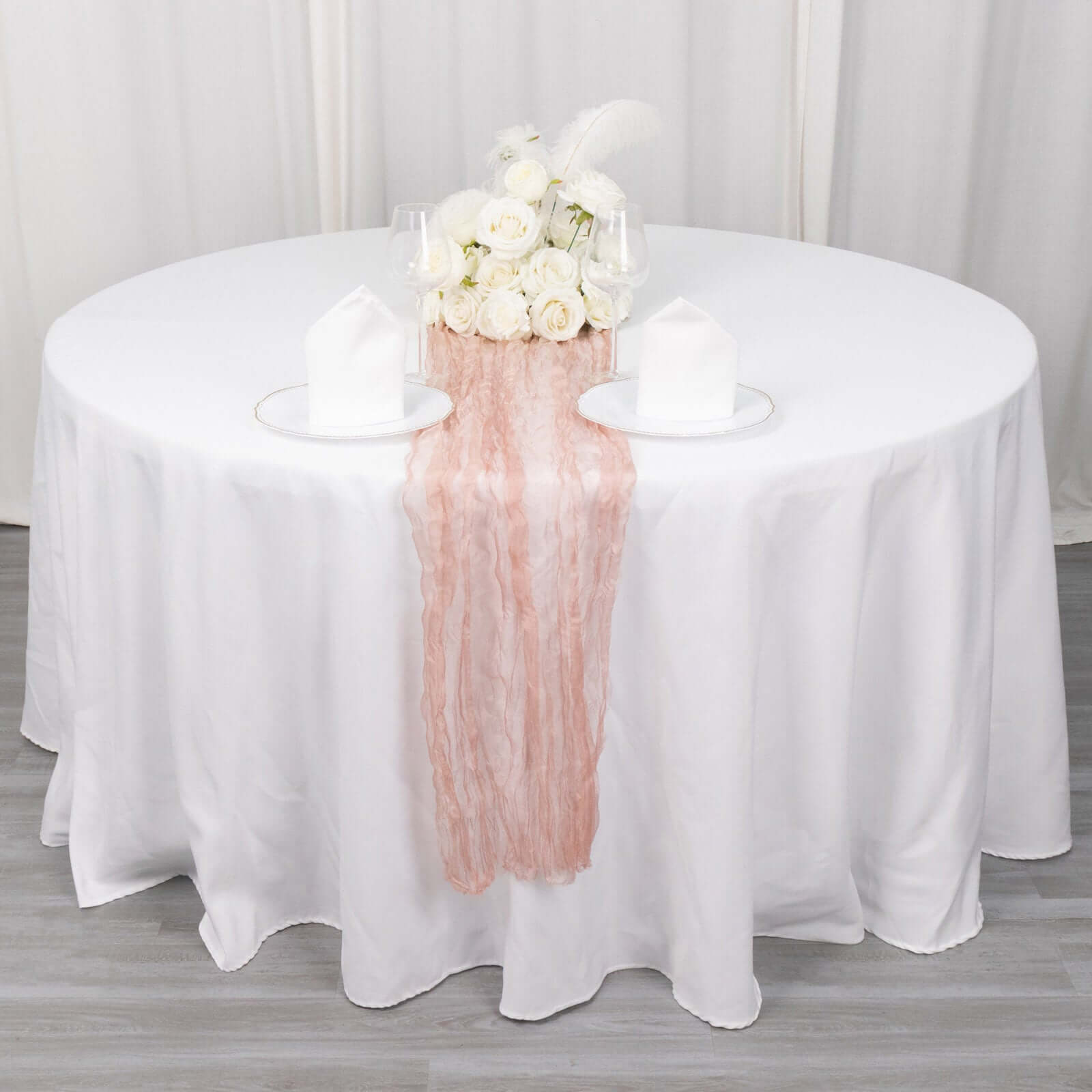 Sheer Crinkled Organza 9ft Table Runner Dusty Rose - Rustic Chiffon Look