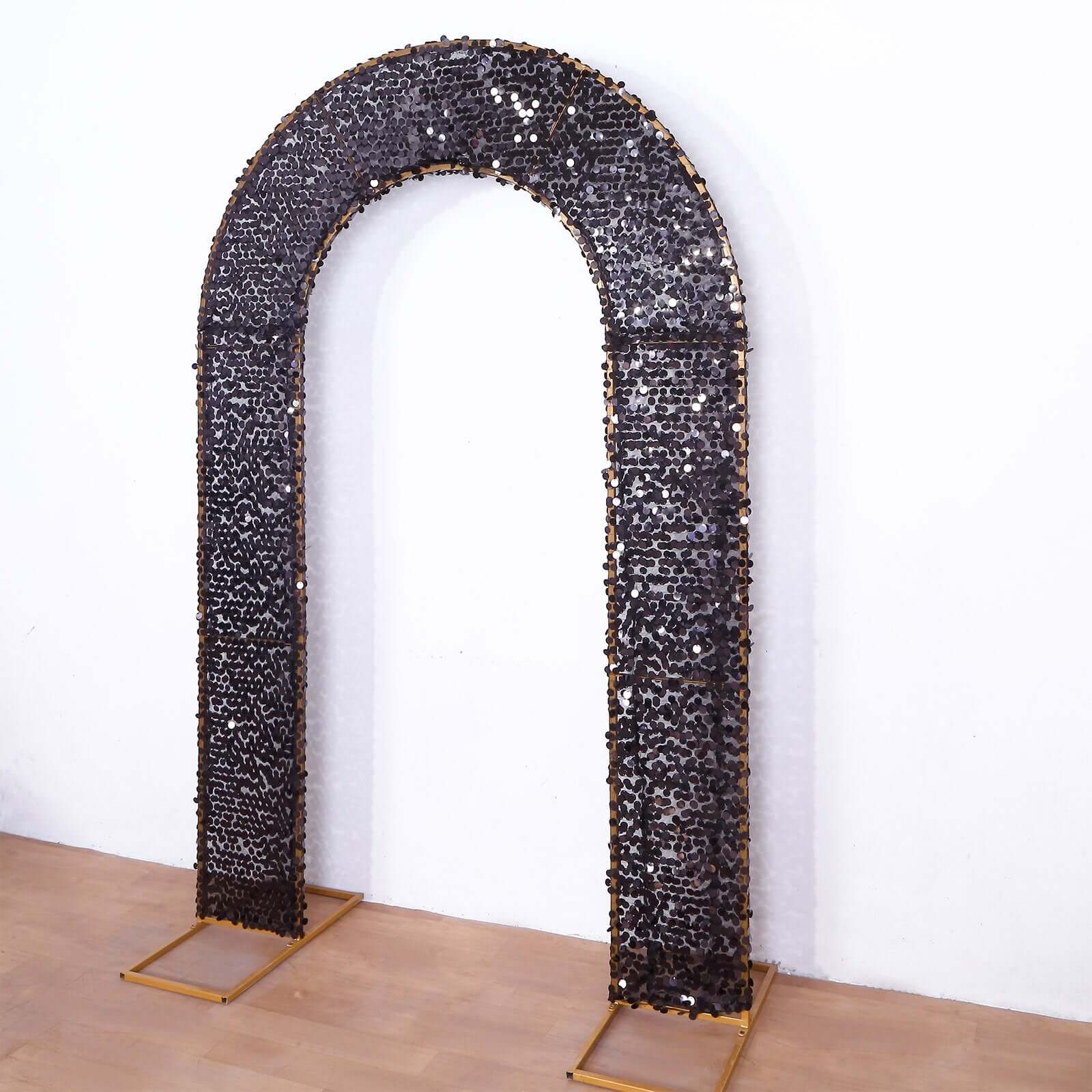 8ft Black Double Sided Big Payette Sequin Open Arch Wedding Arch Cover, U-Shaped Fitted Wedding Backdrop Slipcover