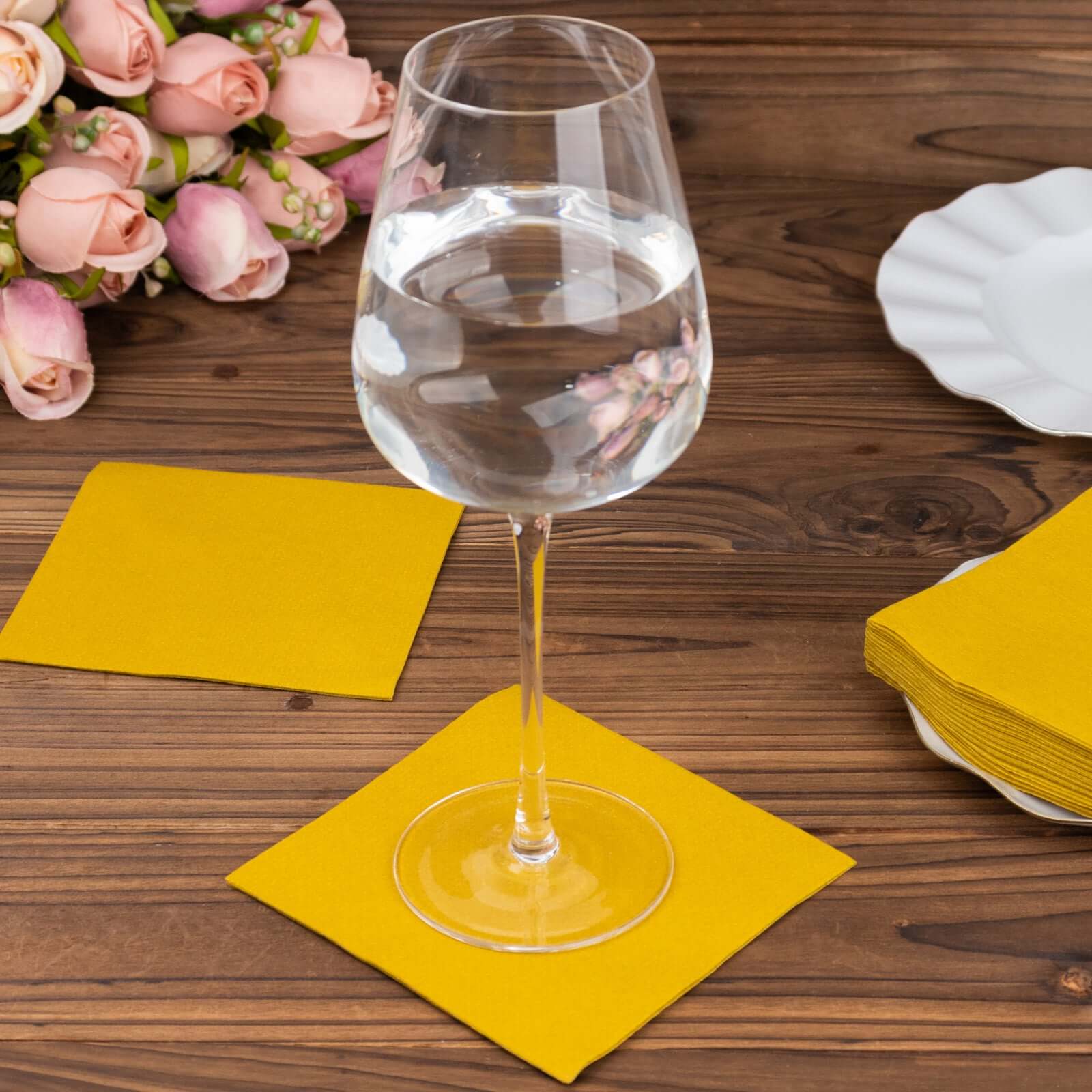 20-Pack Paper Linen-Like Cocktail Napkins Gold - Disposable 5x5 Airlaid Soft Napkins