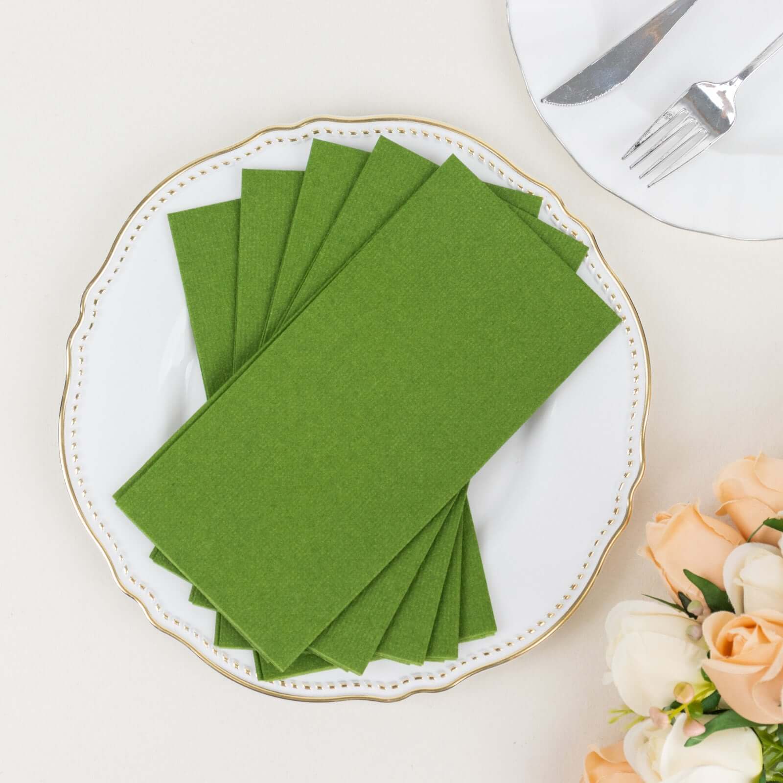 20-Pack Paper Linen-Like Napkins Olive Green - Disposable Hygienic Airlaid Guest Towels 8.5x4