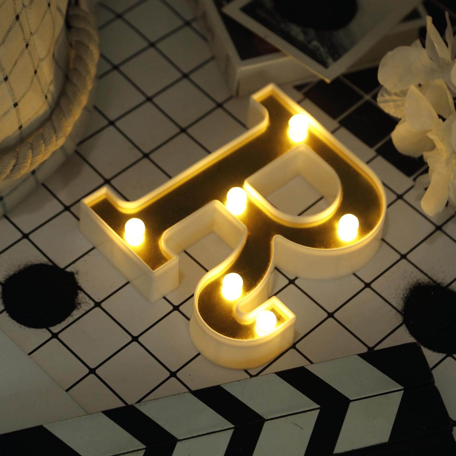 3D Marquee Letter R Warm White 6 LED Lights Gold - Chic Light-Up Decor for Events 6