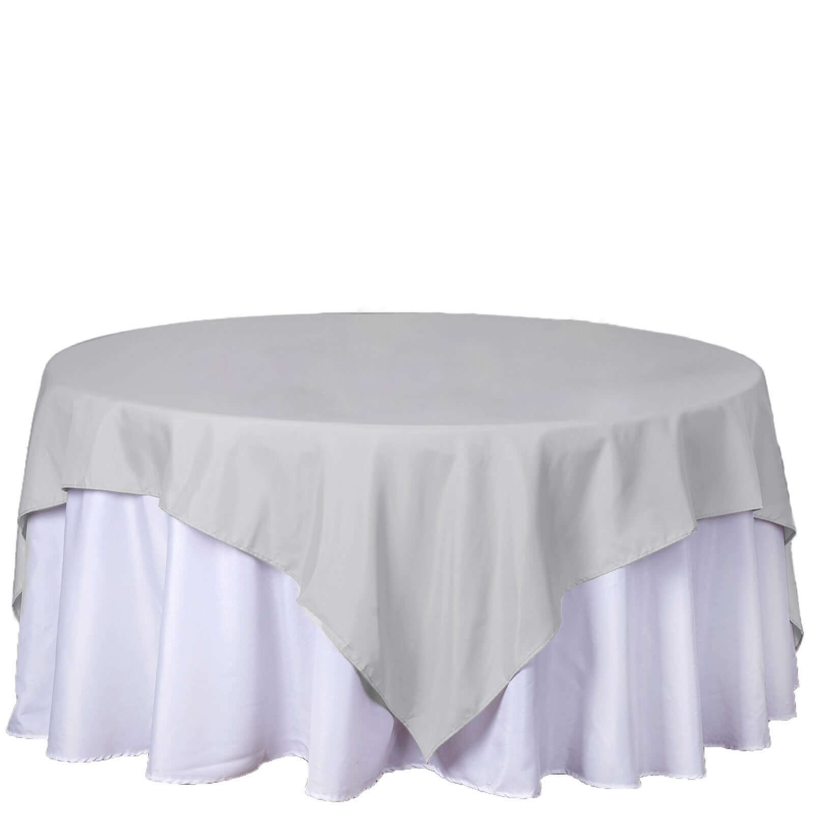 Polyester 70x70 Table Overlay Square Tablecloth Silver - Wrinkle-Resistant & Durable Table Cover