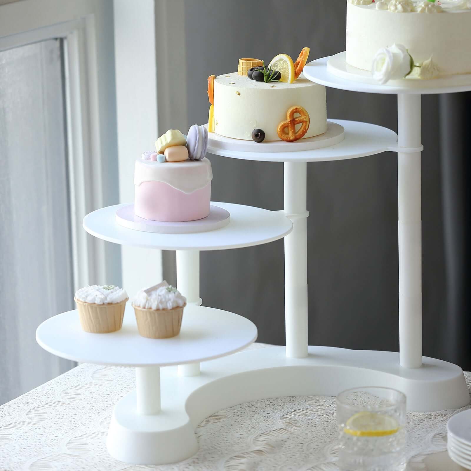 4-Tier Plastic Cake Stand with Half Moon Base White - Space Saving Multi-layer Cupcake Holder Dessert Tower for Weddings Tea Parties & Home Gatherings 17