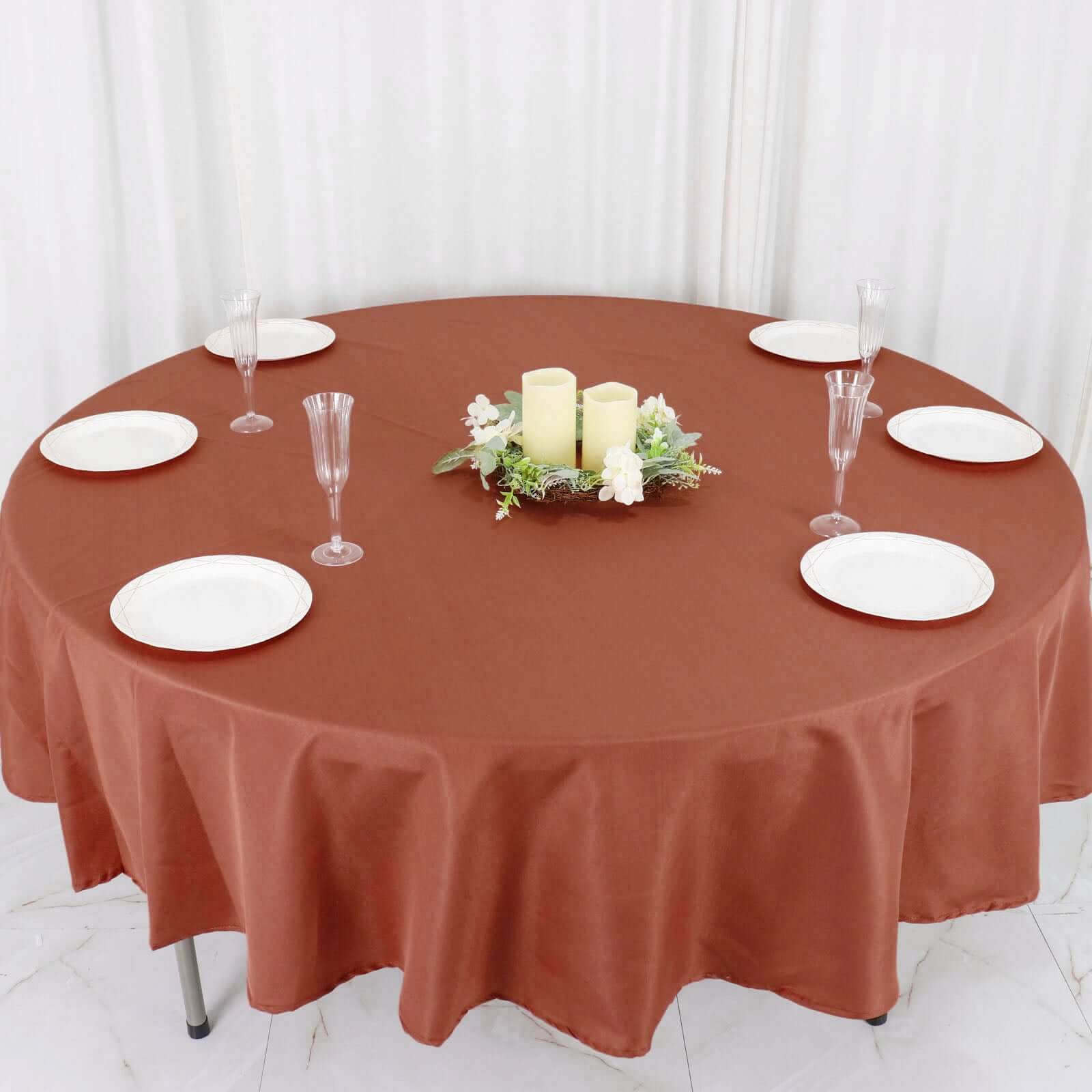 Polyester 90 Round Tablecloth Terracotta (Rust) - Stain & Wrinkle-Resistant Table Cover