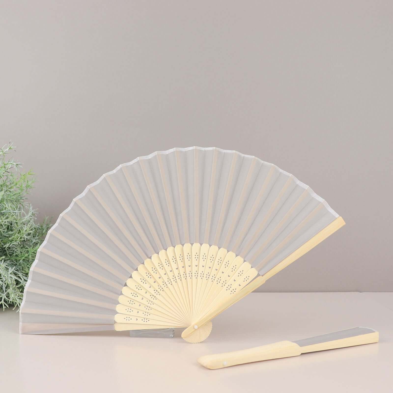 5 Pack Silver Asian Silk Folding Fans Party Favors, Oriental Folding Fan Favors