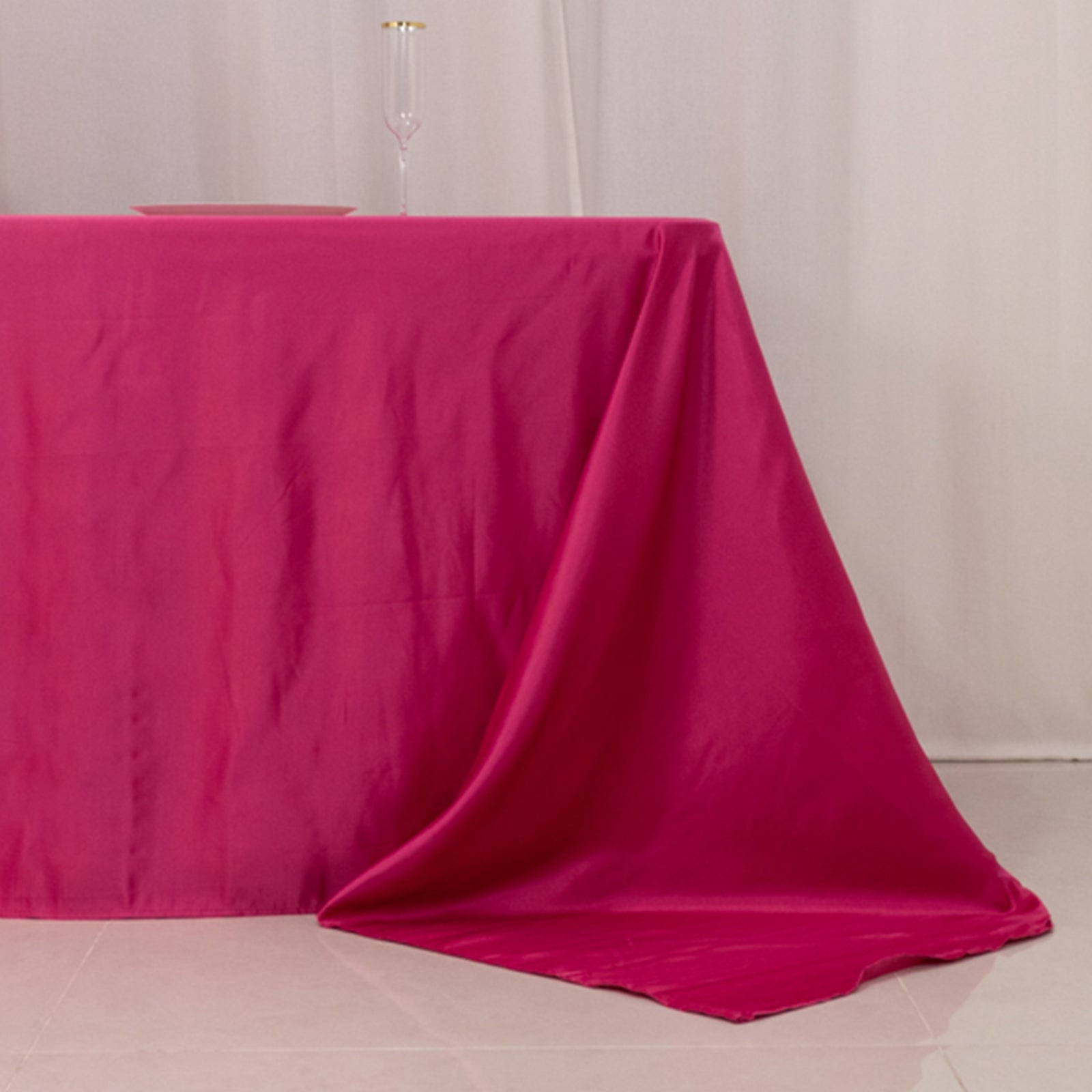 Lamour Satin 90x156 Rectangle Tablecloth Fuchsia - Luxurious, Soft Seamless Table Cover