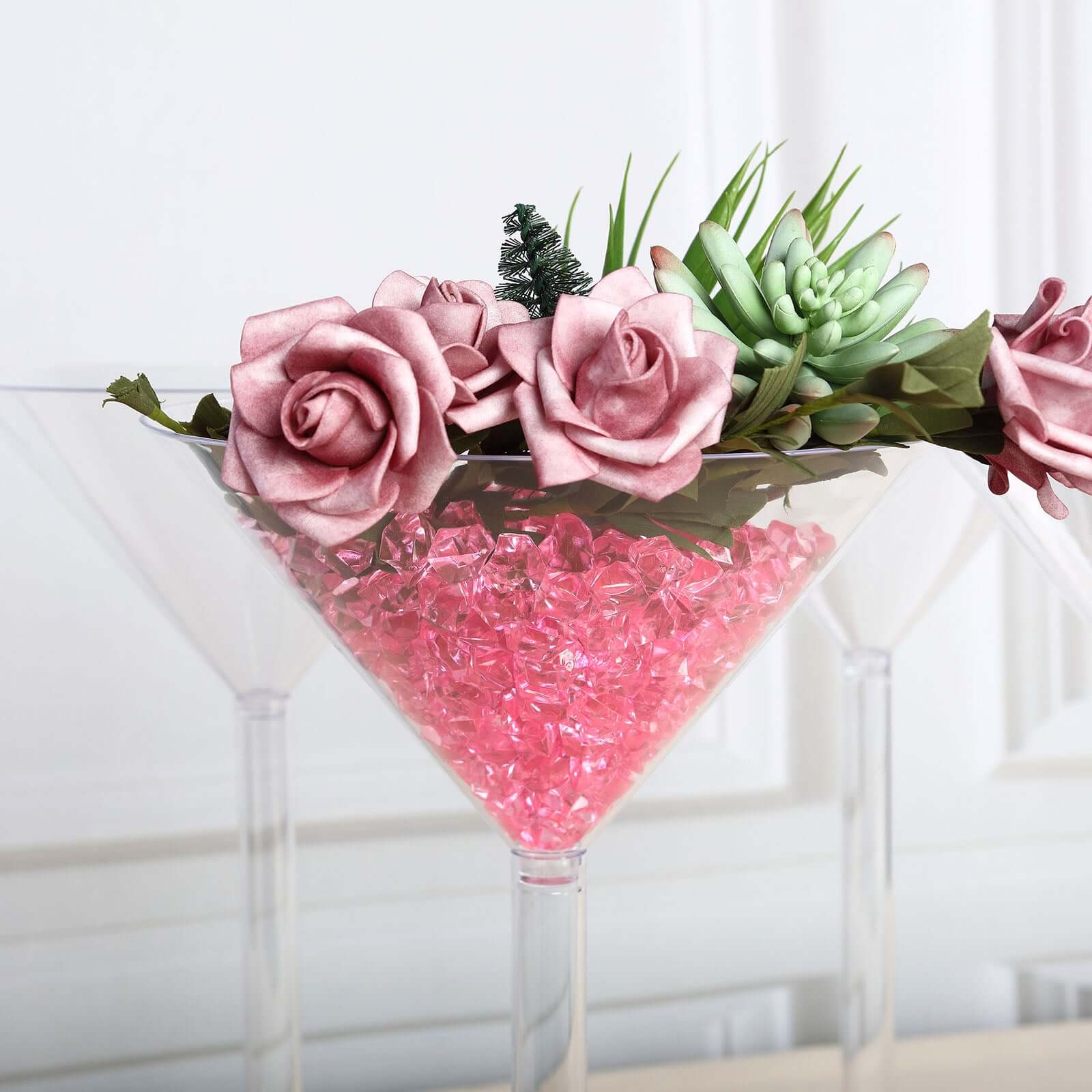 4-Pack Plastic Flower Vases Martini Glass Design Clear - Fillable Long Stem Event Centerpieces 18