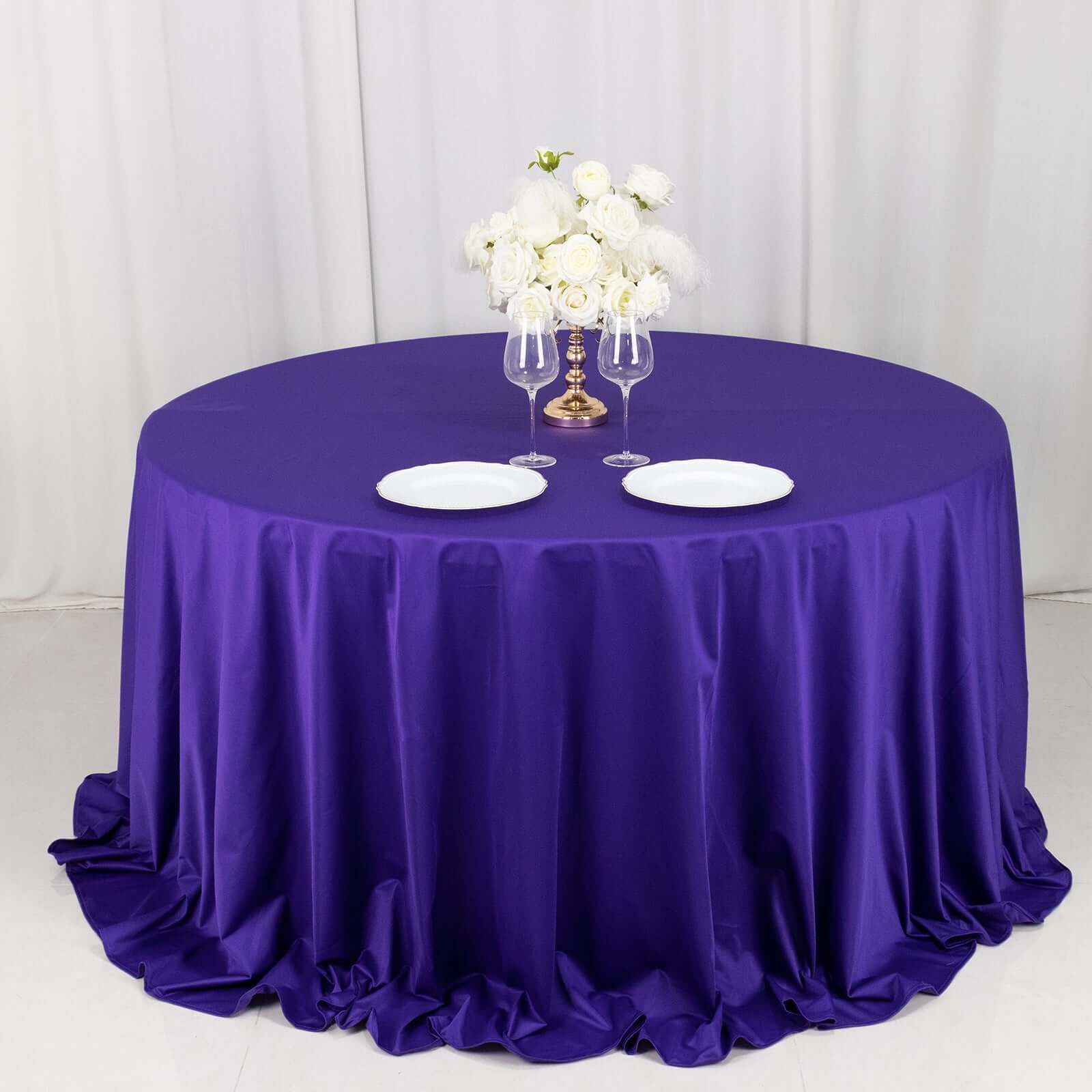 Premium Scuba Round 132 Tablecloth Purple - Wrinkle Free & Stain Resistant Seamless Table Cover