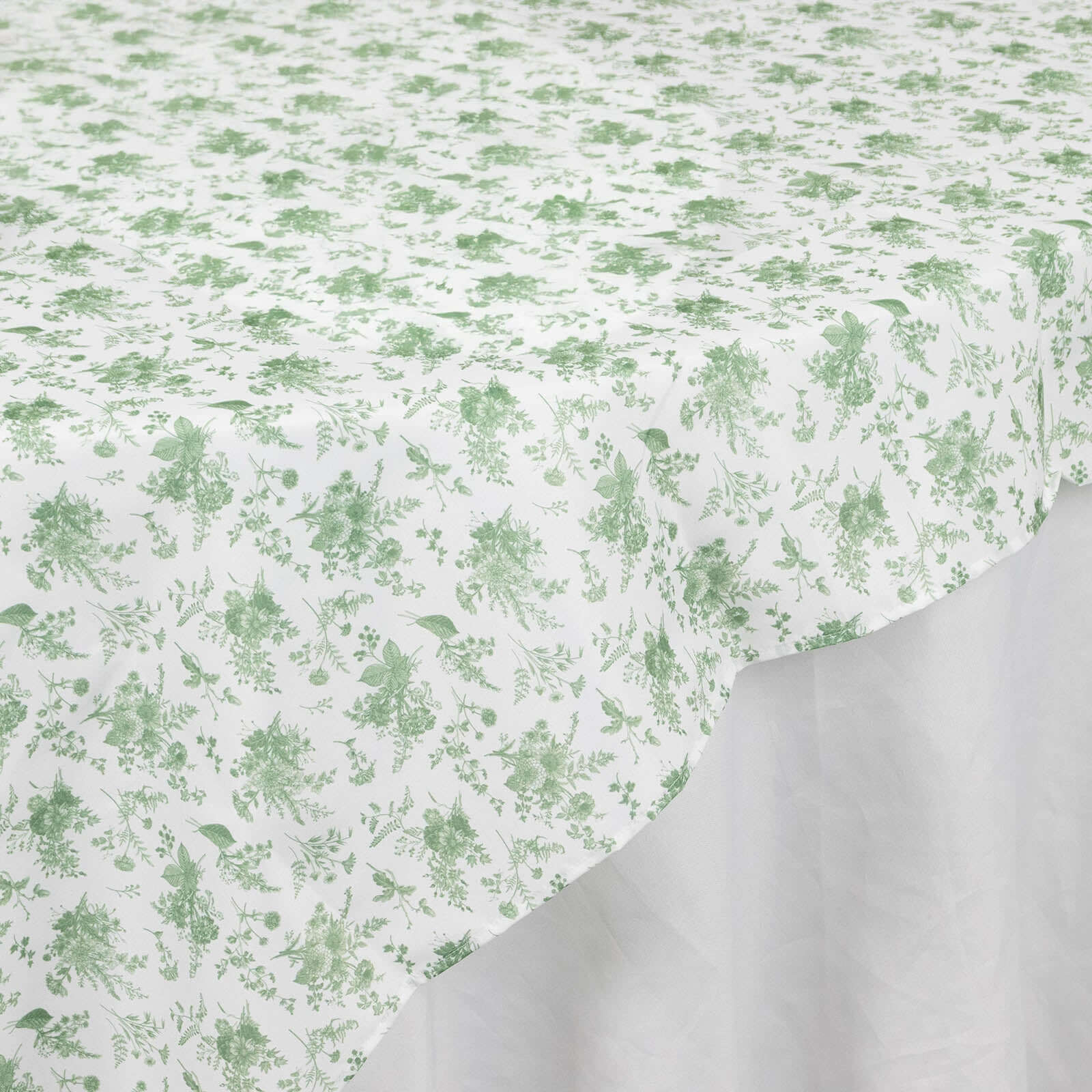 Polyester 70x70 Table Overlay Square Tablecloth Dusty Sage Green French Toile Pattern - Table Cover for Upscale Dining