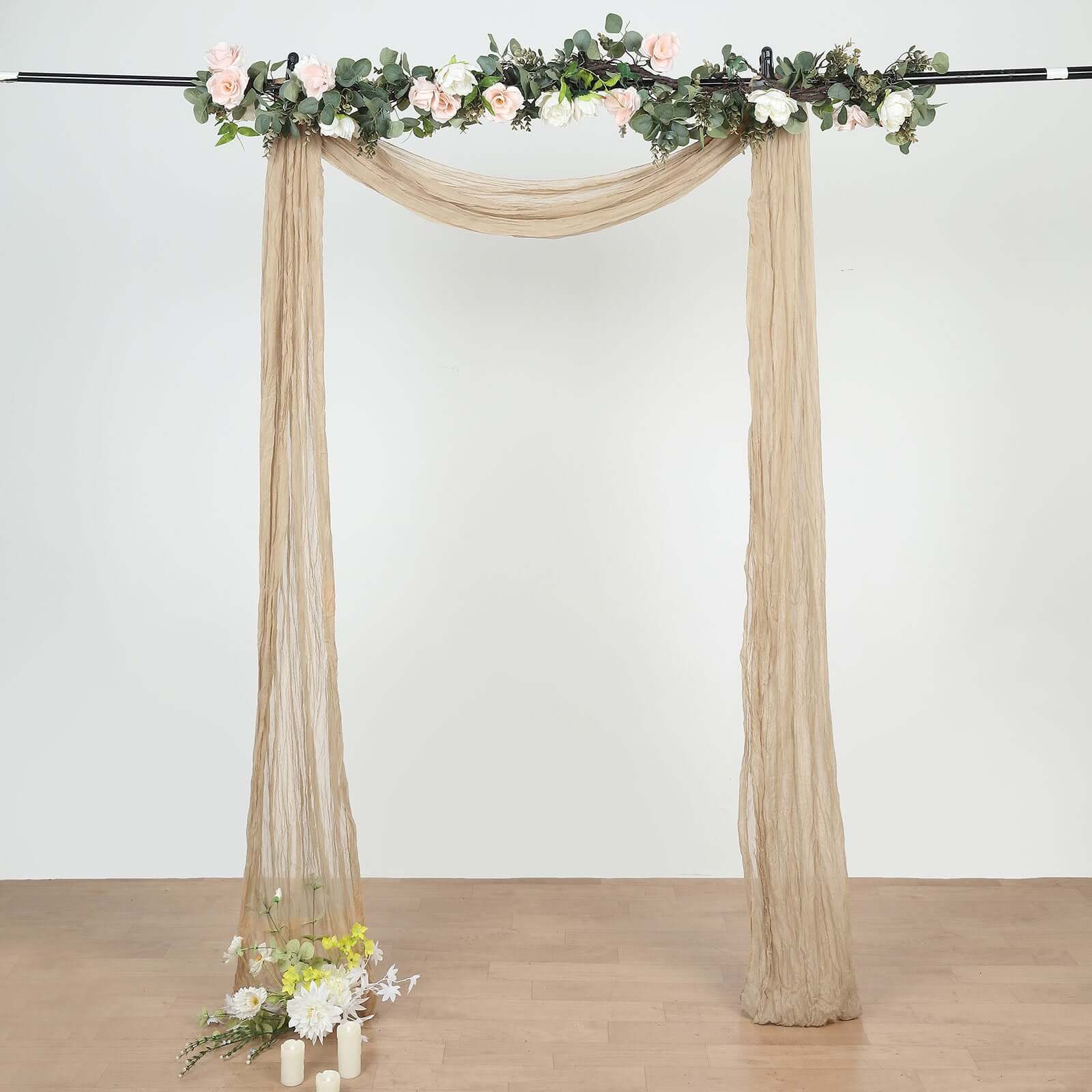 20ft Beige Gauze Cheesecloth Fabric Wedding Arch Drapery, Window Scarf Valance, Boho Decor Arbor Curtain Panel