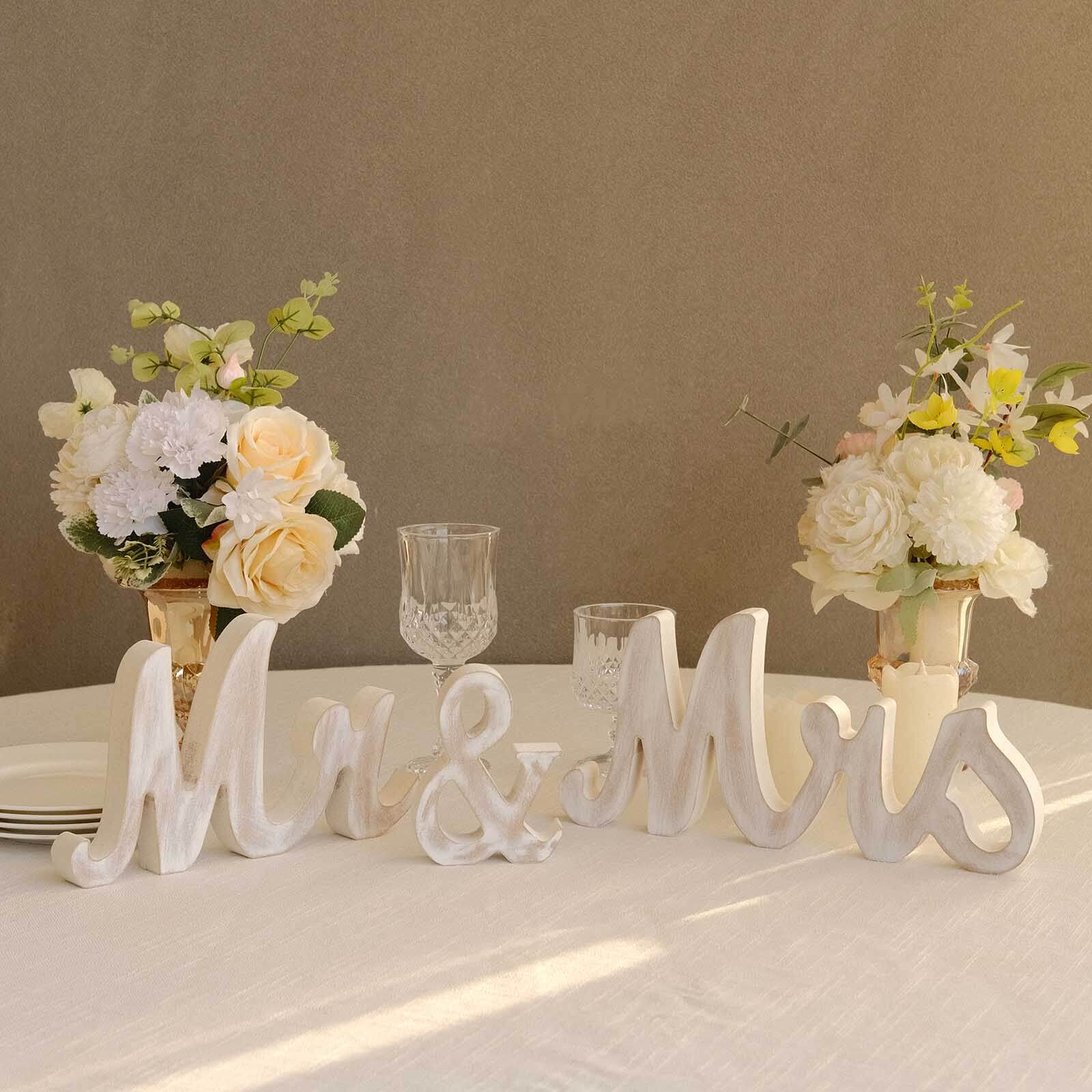 Wooden Mr & Mrs Freestanding Letters Whitewashed - Rustic Farmhouse Wedding Table Display Signs