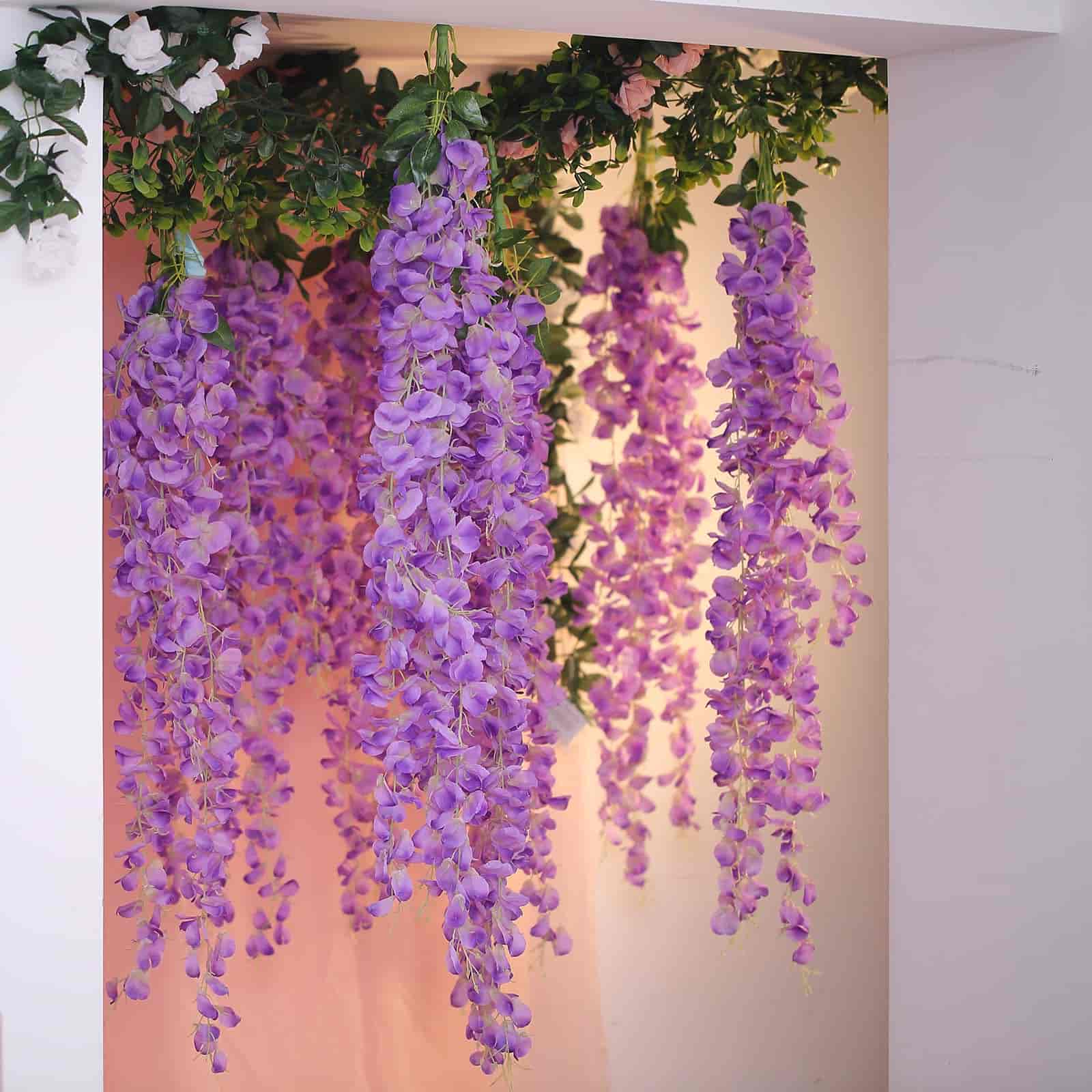 42 Silk Hanging Wisteria Flower Garland Vines in Lavender Lilac, Elaborated 5 Full Strands in 1 Bush