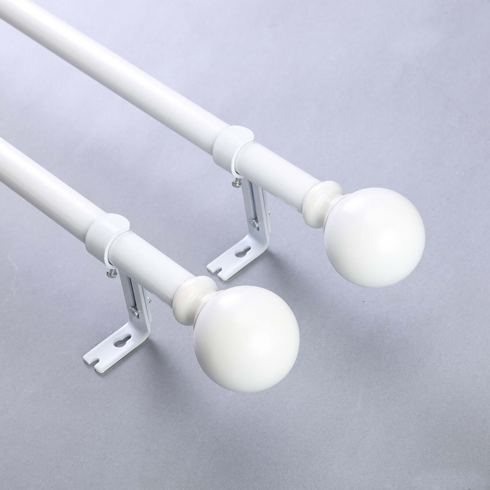 42-126 Adjustable Curtain Rod Set, White, Round Finials