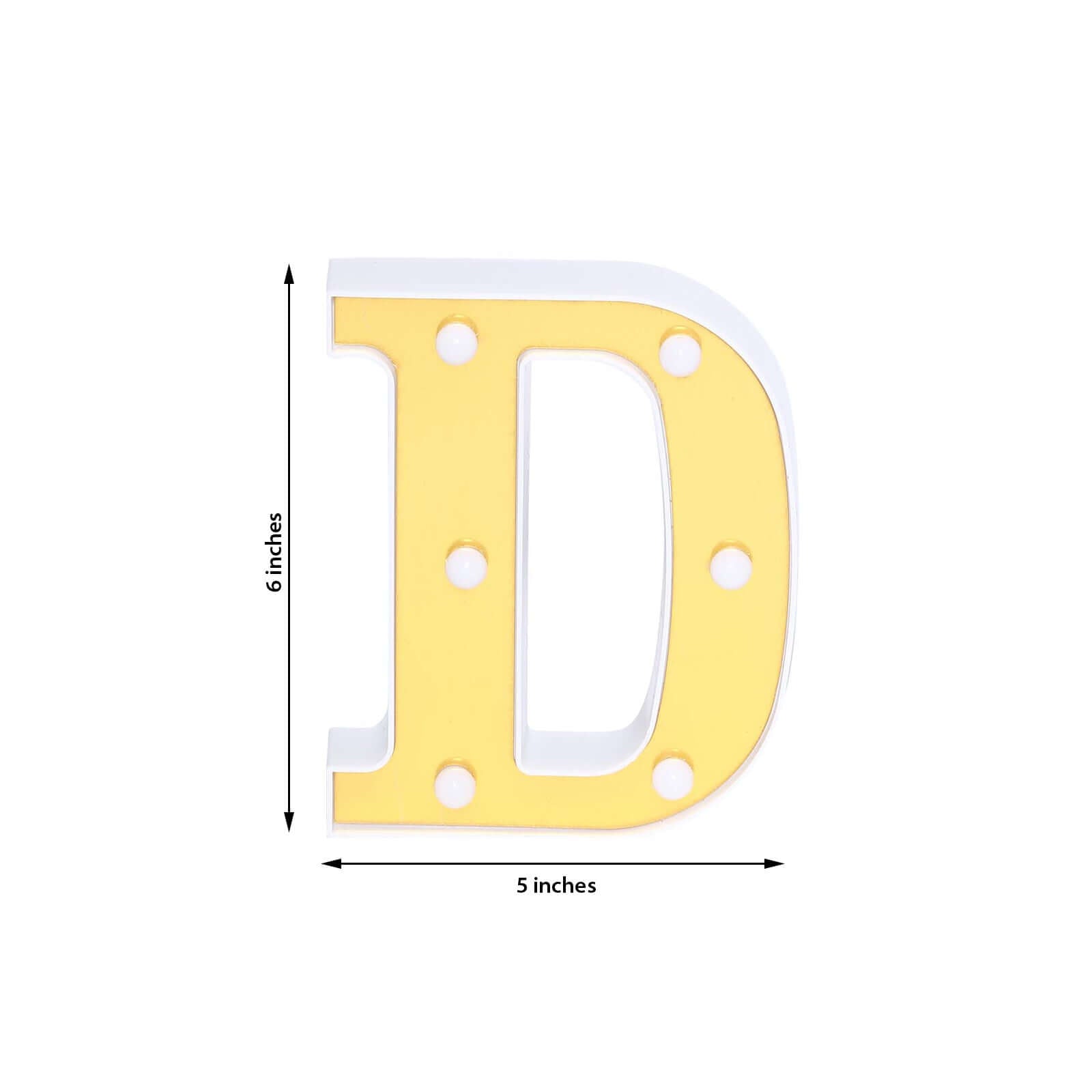 3D Marquee Letter D Warm White 6 LED Lights Gold - Chic Light-Up Decor for Events 6