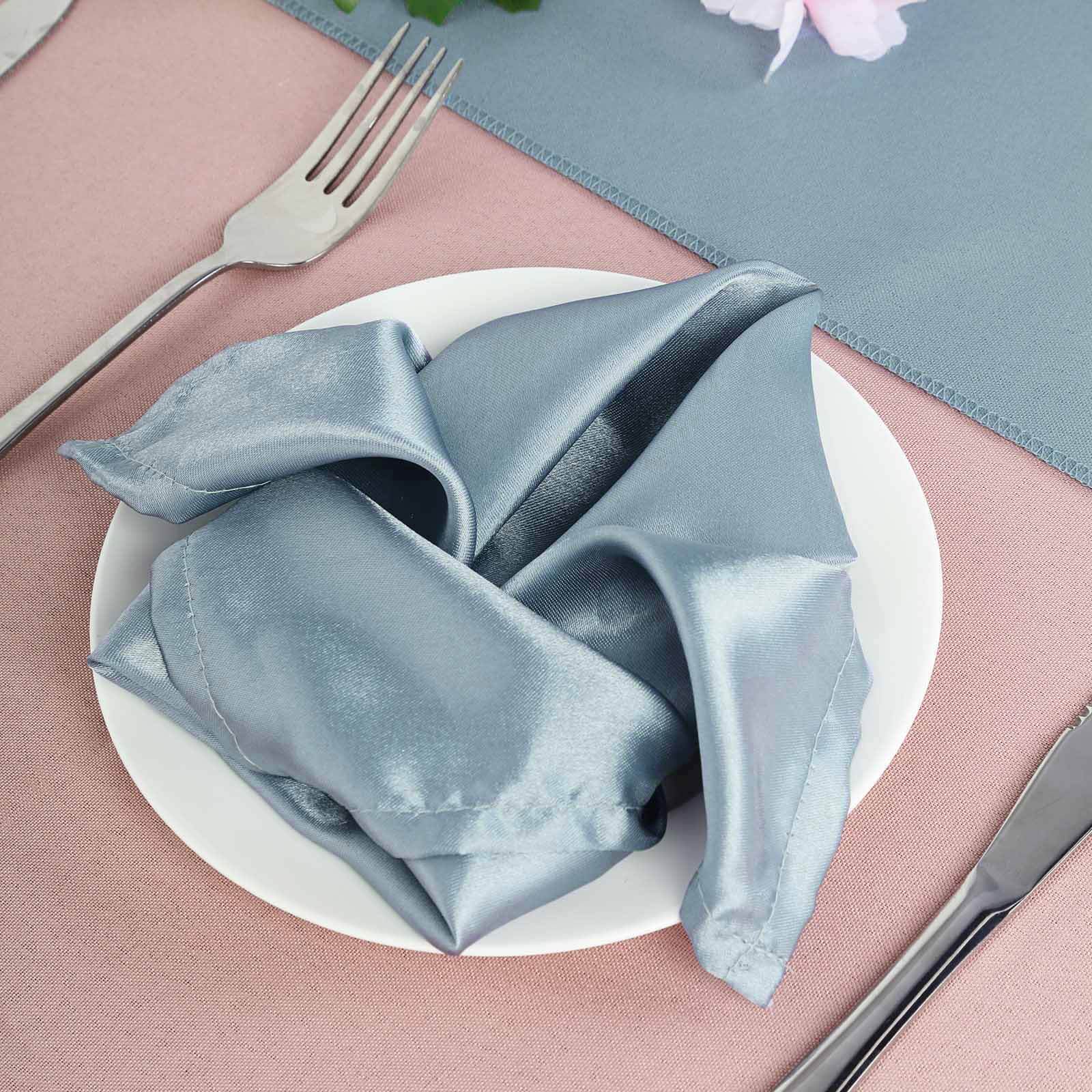 5 Pack Satin 20x20 Napkins Dusty Blue - Luxurious Shine & Smooth Dinner Napkins