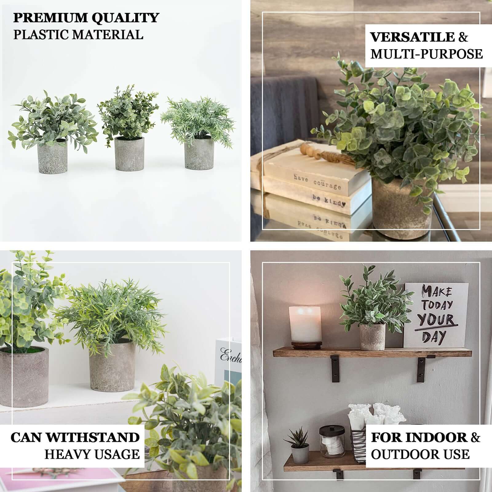 3 Plant Set Mini Potted Artificial Eucalyptus, Rosemary and Boxwood Faux Planter Collection - Small Decorative Faux Herb Garden for Desk Countertops Table Shelf Display 9