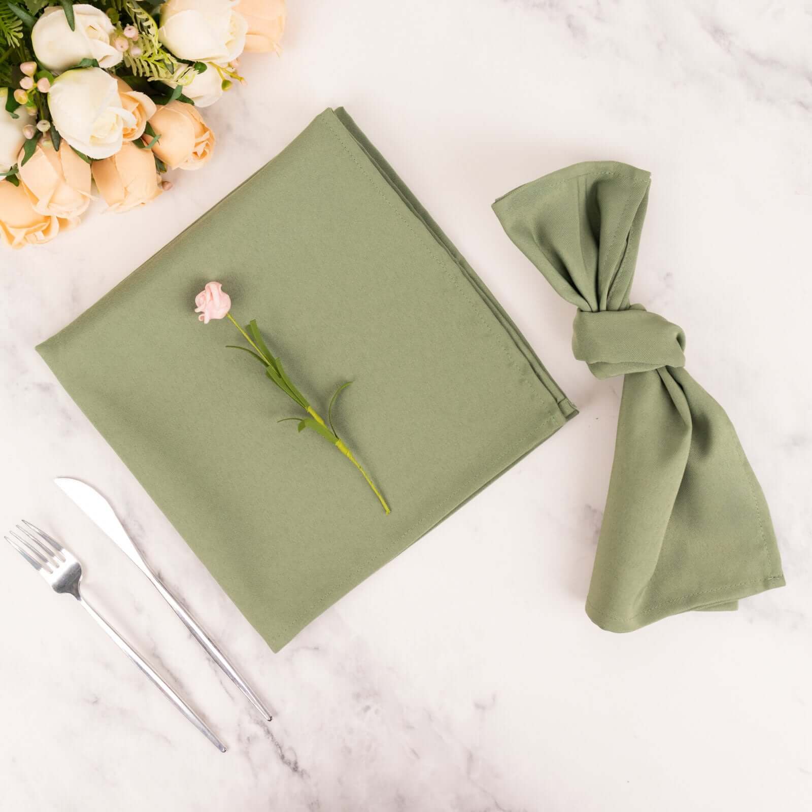 5 Pack Premium Polyester 20x20 Napkins Dusty Sage Green - Wrinkle-Resistant & Durable Dinner Napkins