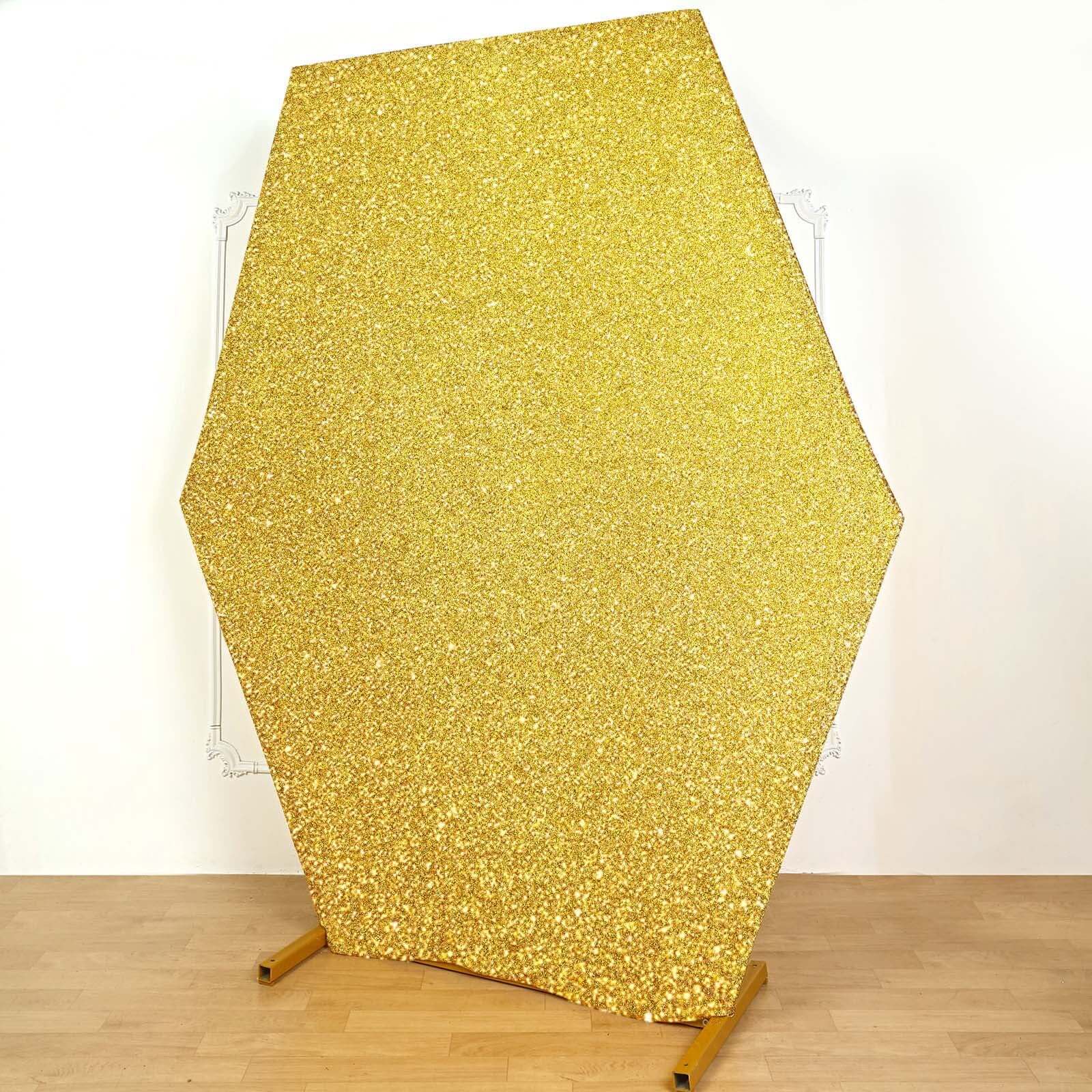 8ftx7ft Gold Metallic Shimmer Tinsel Spandex Hexagon Wedding Arbor Cover, 2-Sided Backdrop