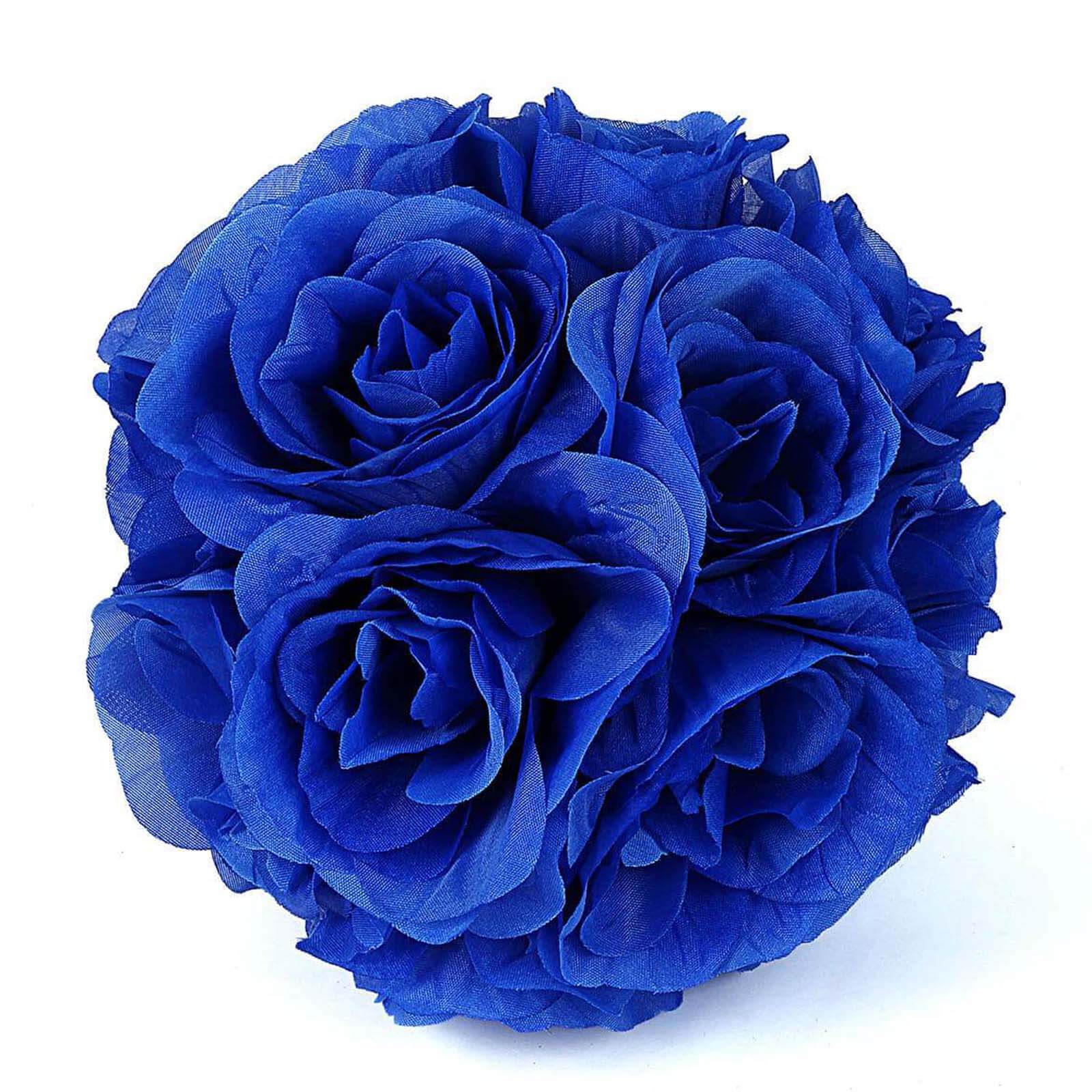 2 Pack 7 Royal Blue Artificial Silk Rose Kissing Ball, Faux Flower Ball