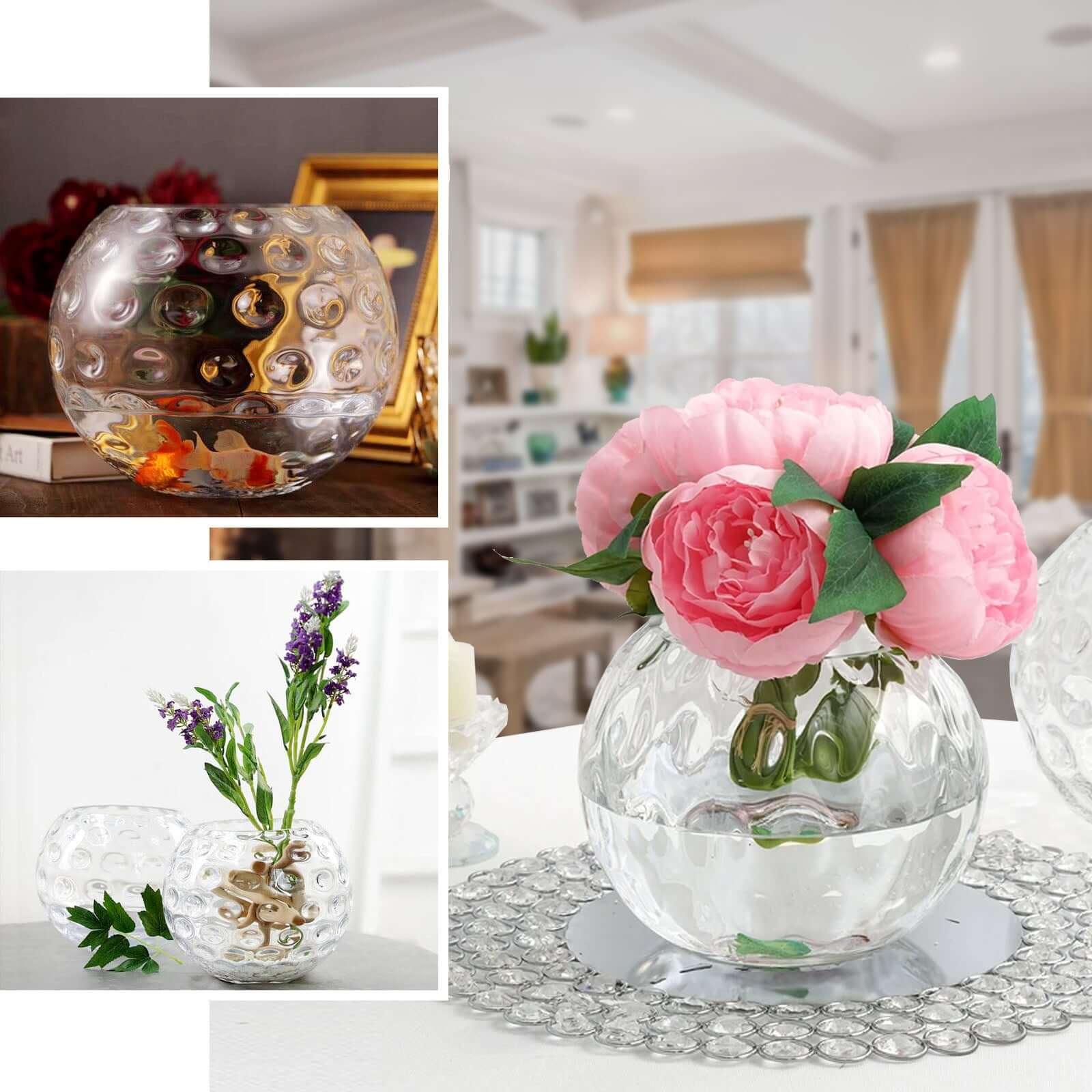 2-Pack Glass Bubble Vases Sphere Hobnail Design Clear Round - Decorative Votive Tealight Wedding Centerpieces 8