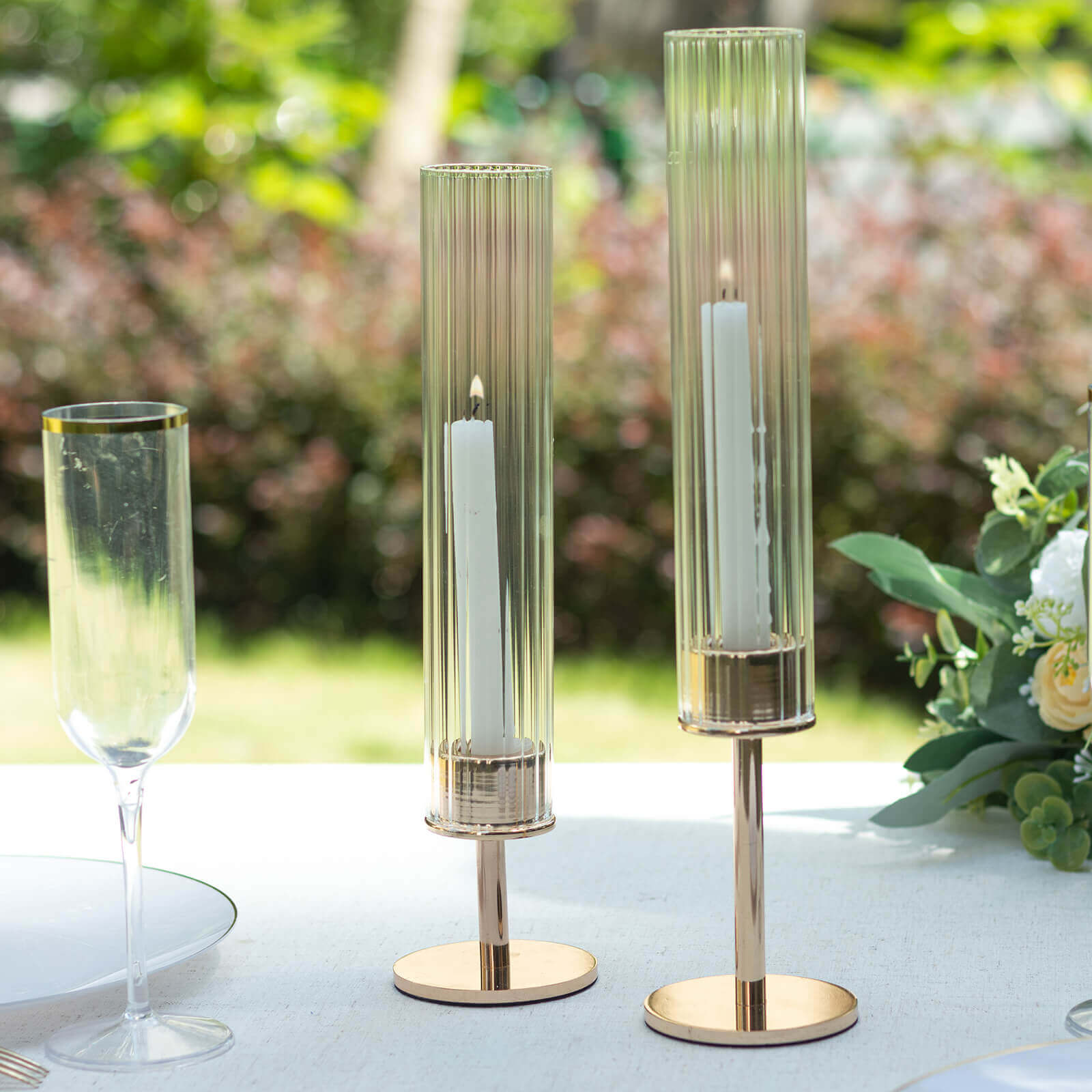 2-Pack Clear Ribbed Glass Hurricane Shades Open End Design - Stylish Candelabra Pillar Candle Holder Table Centerpiece 10