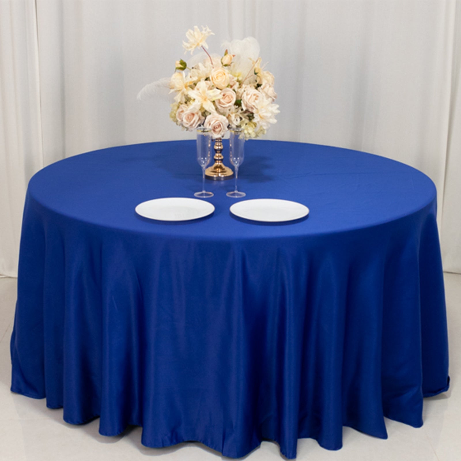 Lamour Satin 120 Round Tablecloth Royal Blue - Seamless Table Cover with Soft Tempered Sheen