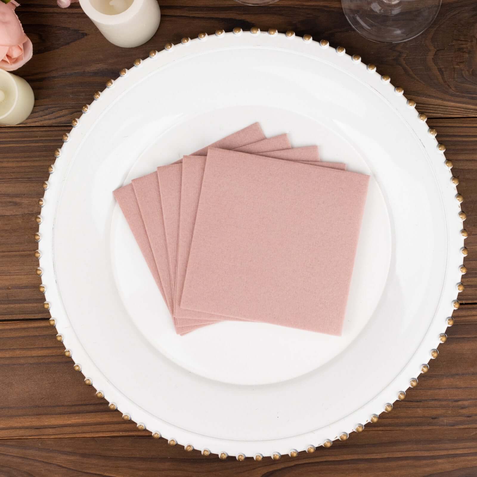 20-Pack Paper Linen-Like Cocktail Napkins Dusty Rose - Disposable 5x5 Airlaid Soft Napkins