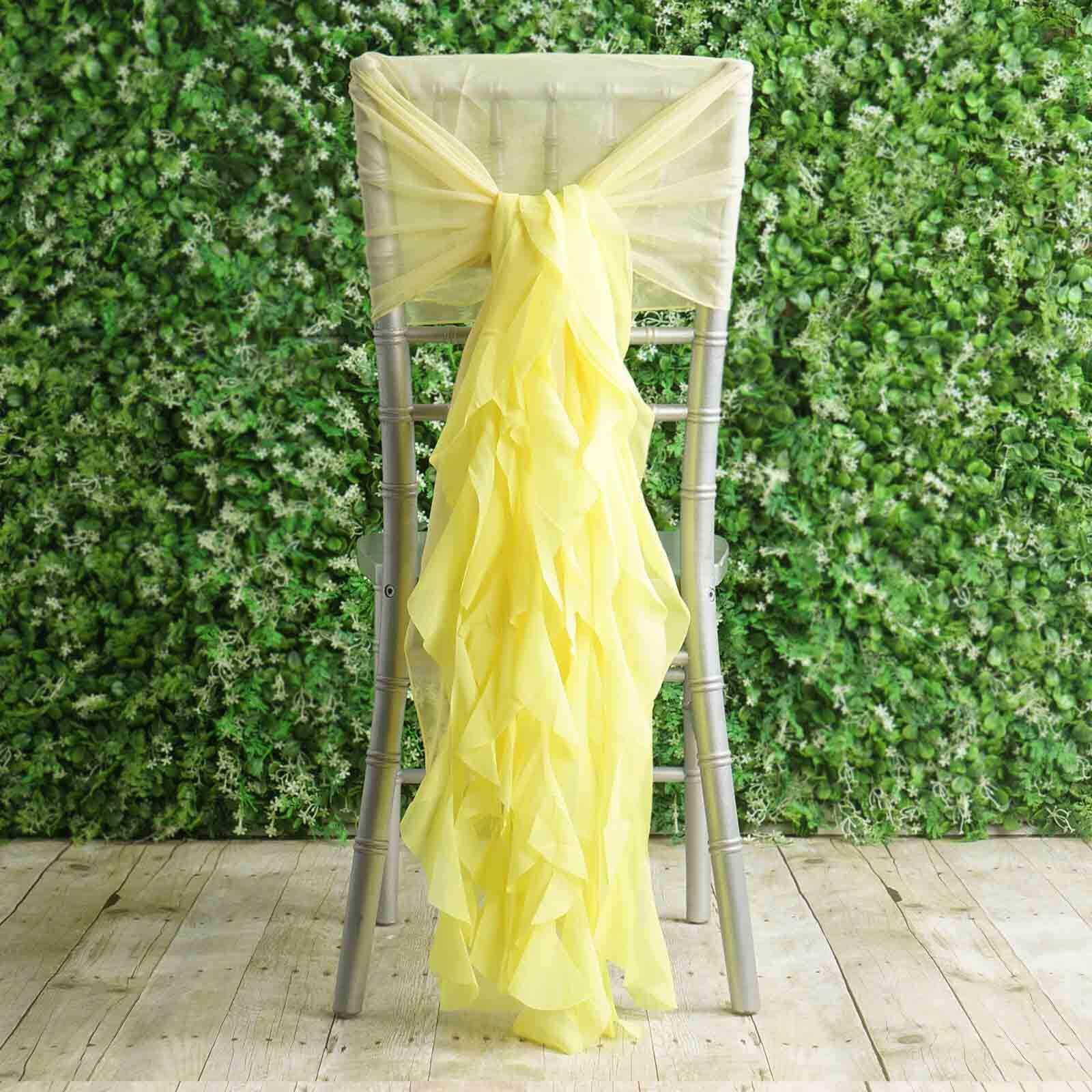 1 Set Chiffon Hoods Chair Sashes with Willow Ruffles Design Yellow - Stylish Chair Bow Decor