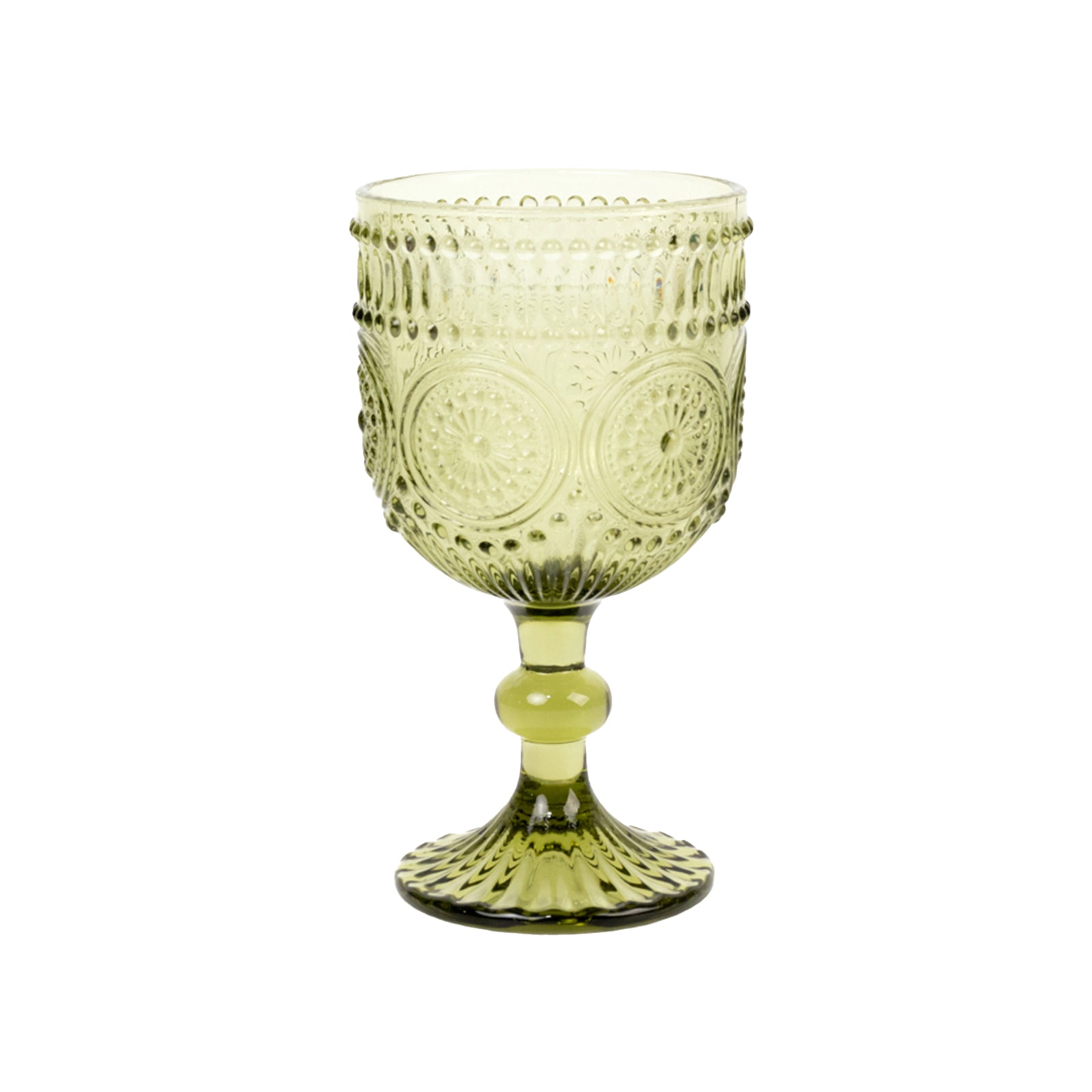 6-Pack Wine Glasses Dusty Sage Green Vintage Embossed Design with Textured Floral Pattern - Short Stemmed Glasses for Drinks & Cocktails 12oz