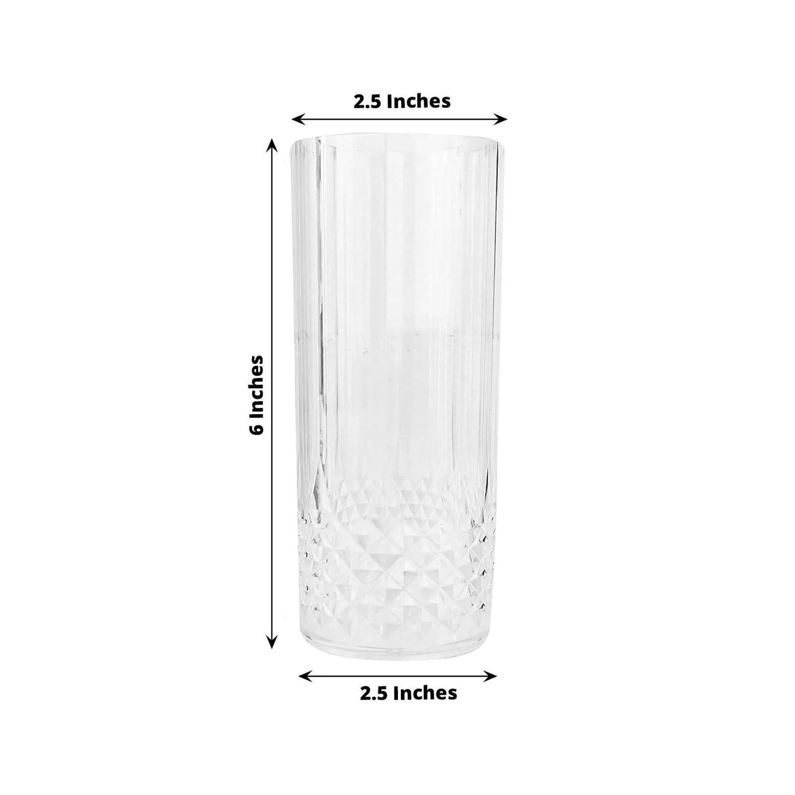 6-Pack Plastic Cocktail Tumblers Clear Transparent Crystal Cut Style - Shatterproof Highball Glasses 14oz