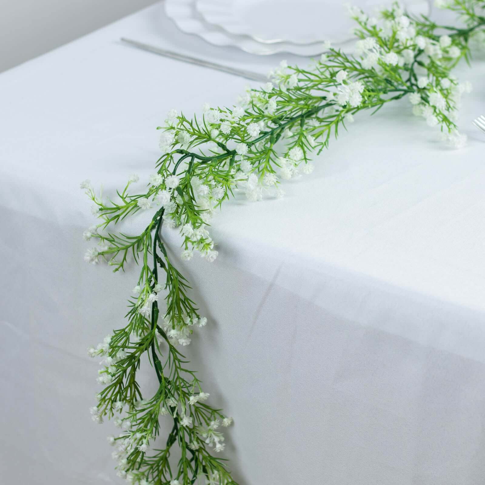 6ft White Real Touch Faux Baby Breath Hanging Flower Vines, Artificial Silk Gypsophila Table Flower Garland