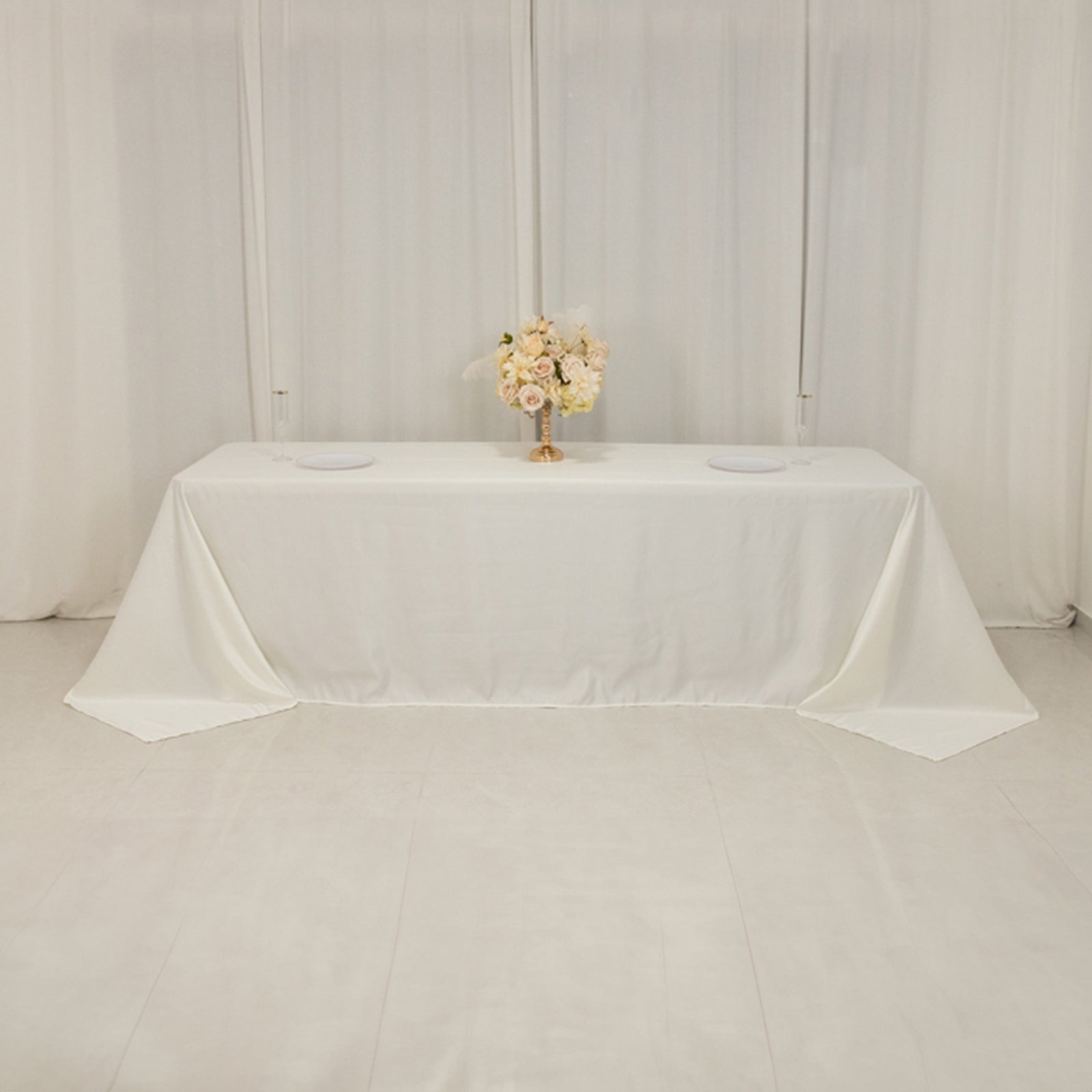 Lamour Satin 90x156 Rectangle Tablecloth Ivory - Luxurious, Soft Seamless Table Cover