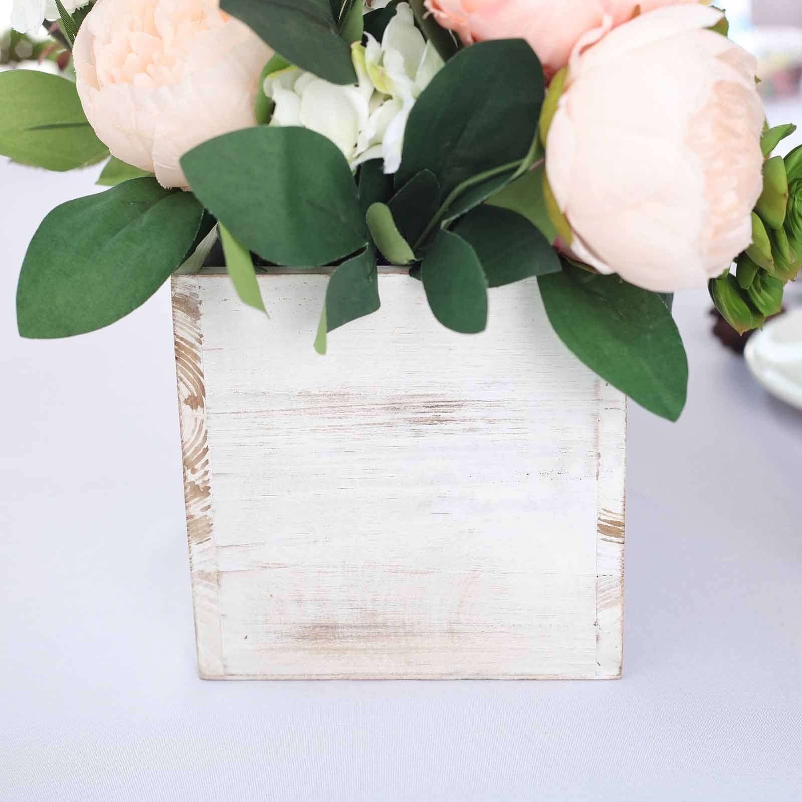 Whitewash Wood Planter Rectangular Box 24x6- Natural Decor with Removable Plastic Liner for Tables