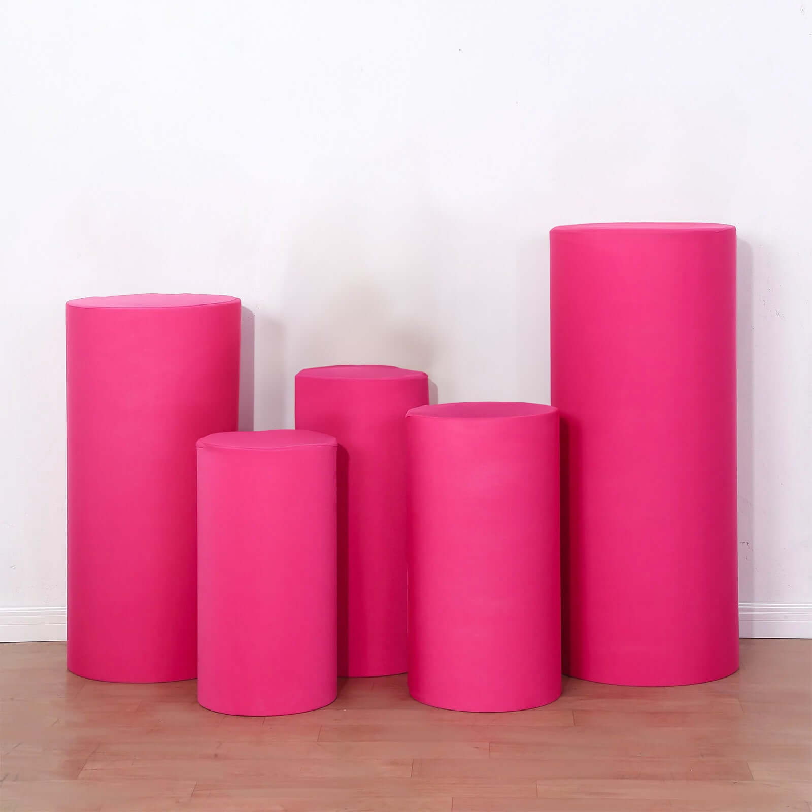 Set of 5 Fuchsia Spandex Cylinder Pedestal Stand Covers, Stretchable Pillar Prop Covers - 160 GSM