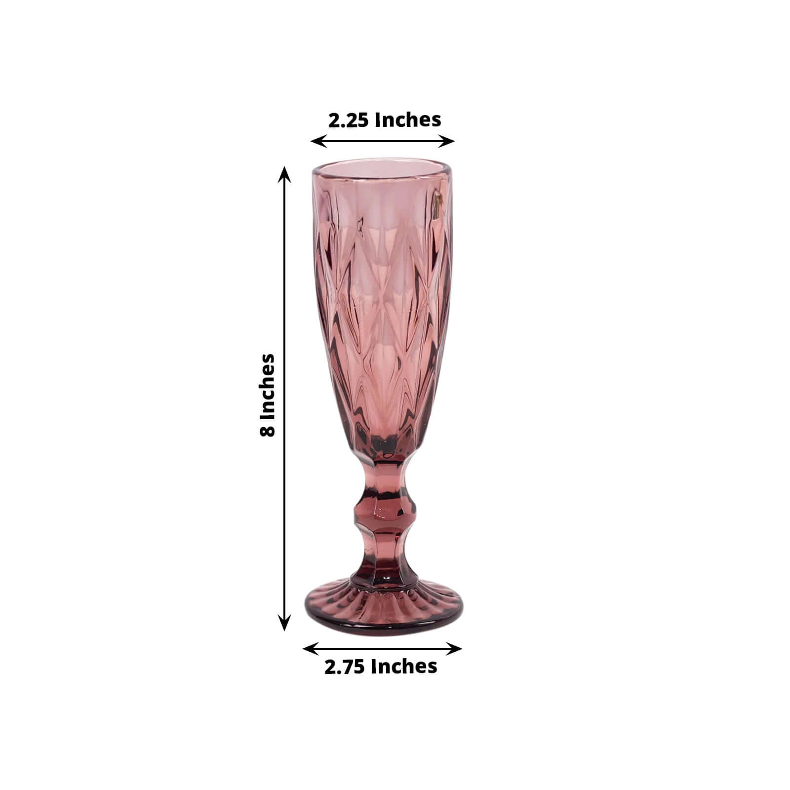 6-Pack Champagne Flute Glasses Transparent Dusty Rose Textured Crystal Cut Design - Chic Wine Goblets for Parties & Events 6oz 8