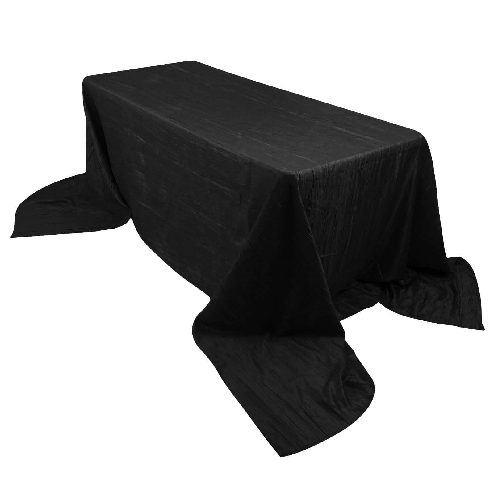 Taffeta 90x156 Rectangle Tablecloth Black - Accordion Crinkle Seamless Table Cover