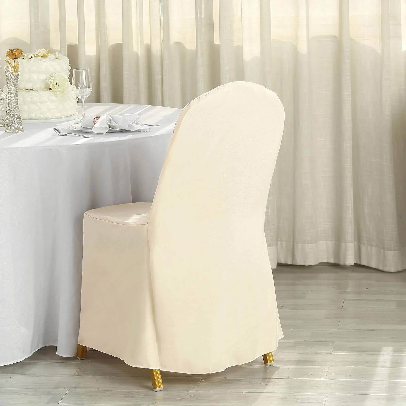 10 Pack Polyester Chair Cover for Banquet Chairs Beige - Stain-Resistant Reusable Slip-On Slipcover