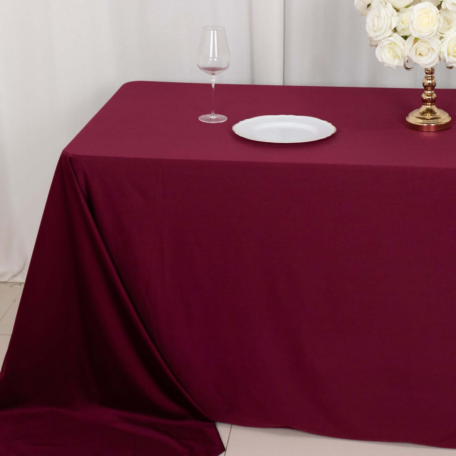 Premium Scuba Rectangular 90x156 Tablecloth Burgundy - Wrinkle Free, Stain Resistant & Seamless Table Cover