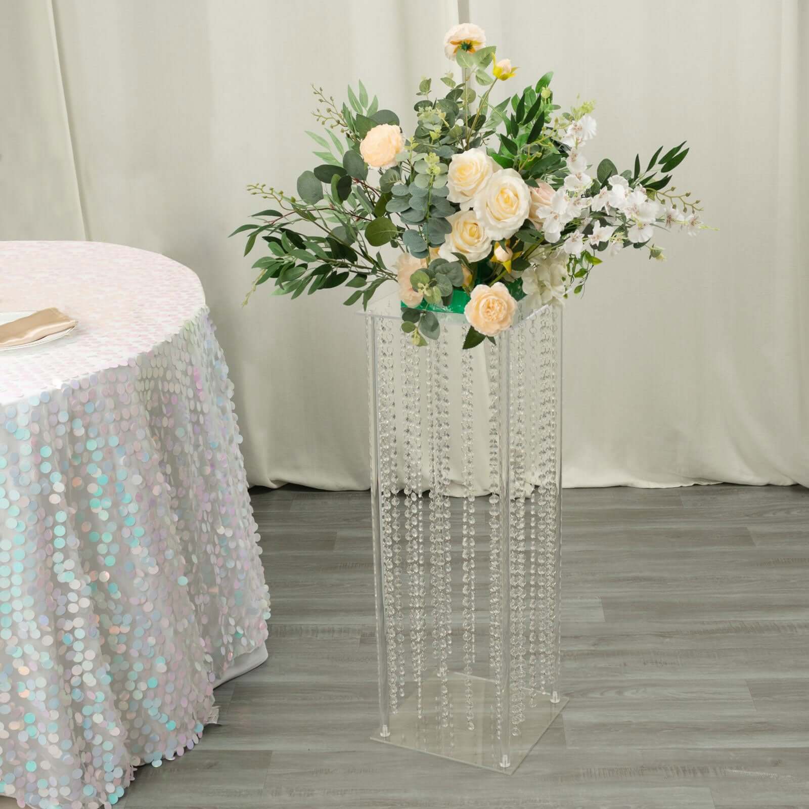 Acrylic Flower Pedestal Vase Pillar Stand with Crystal Beads Clear - Decorative Wedding Floor Centerpiece 32