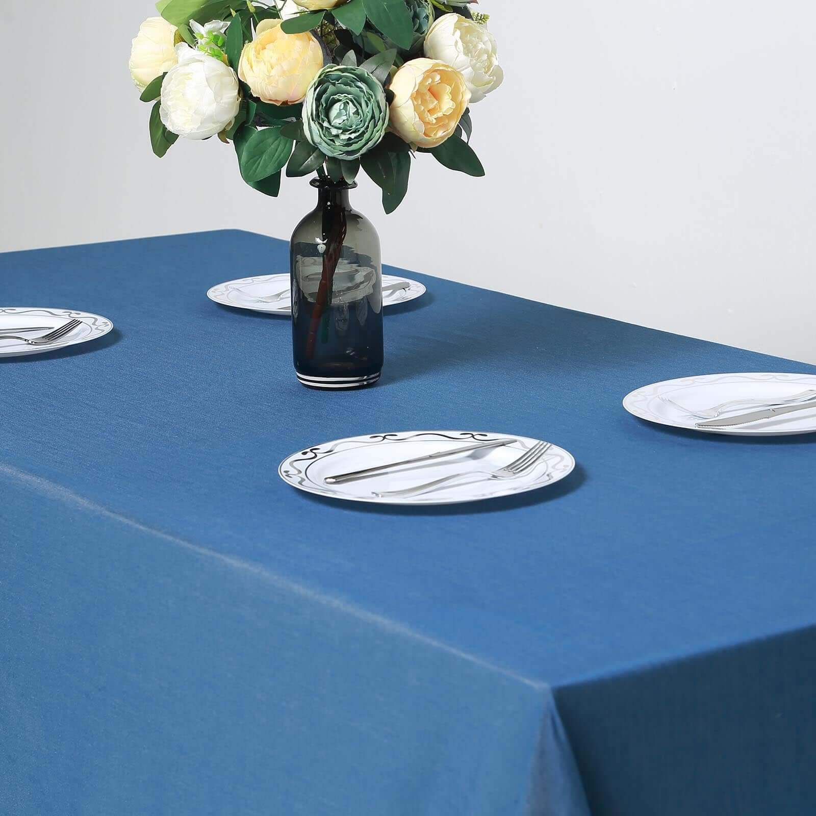 Polyester 90x132 Rectangle Tablecloth Dark Blue - Seamless Faux Denim Design for Classy Celebrations