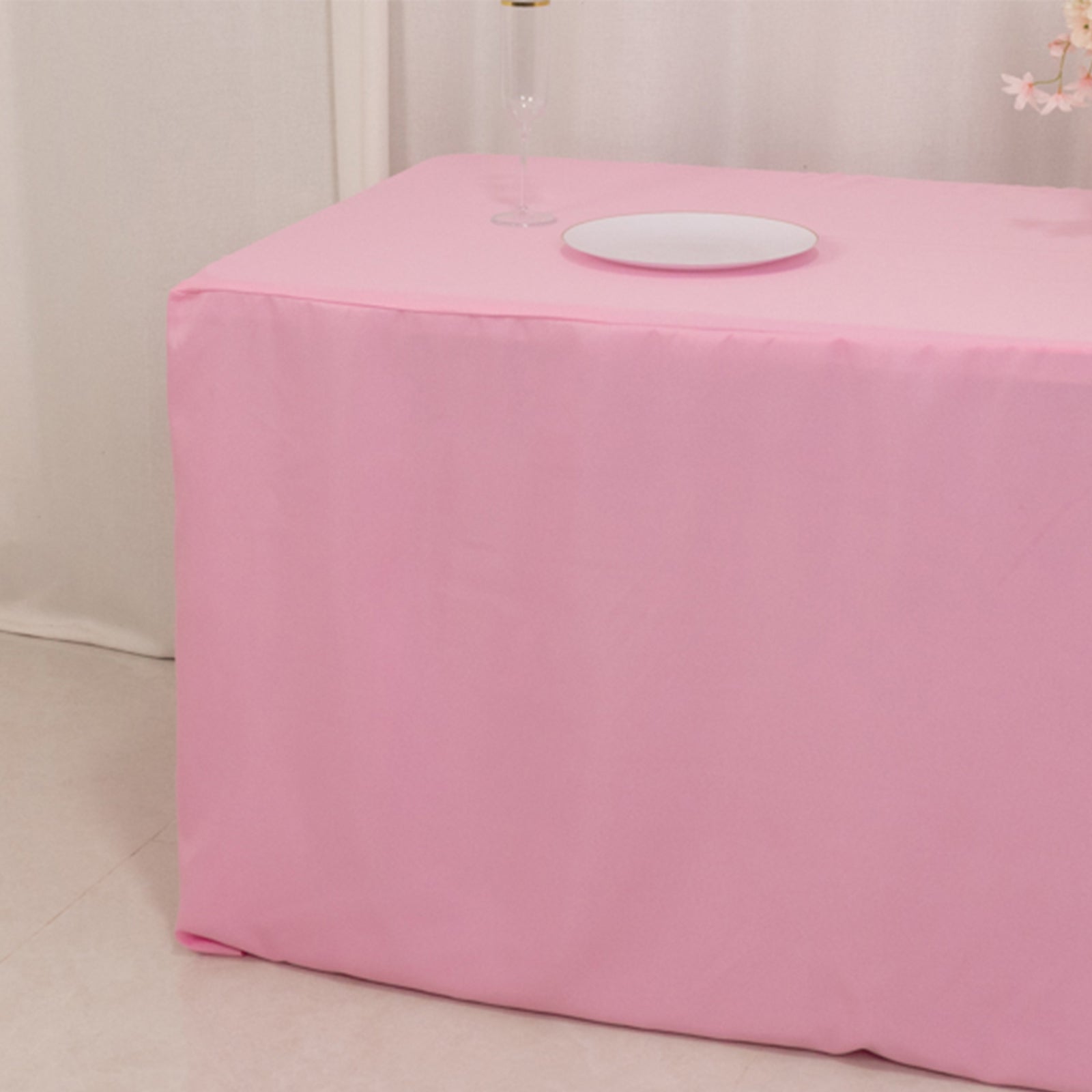 Fitted Polyester 72x30 Rectangle Tablecloth Pink - Durable and Easy to Maintain Table Cover