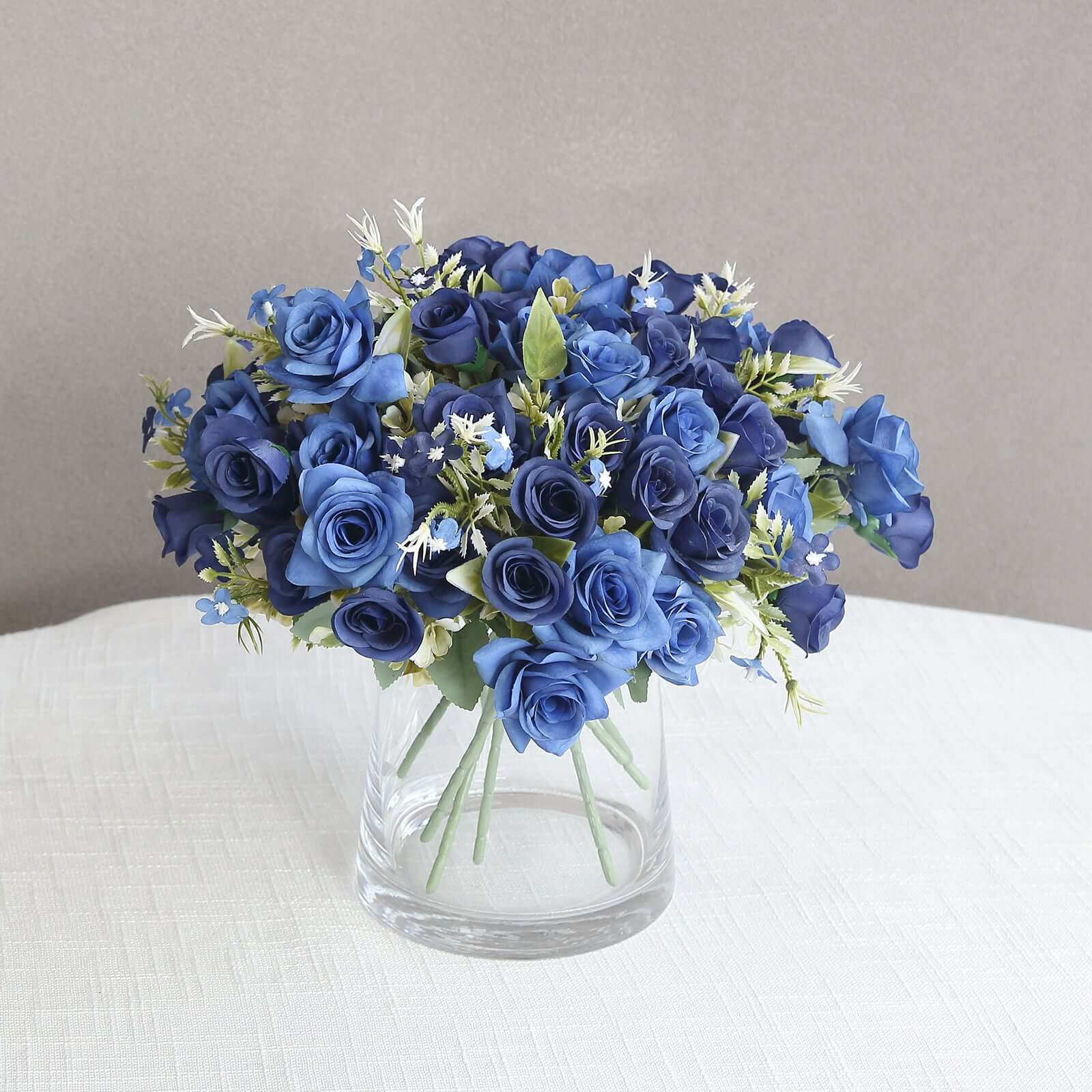 4 Bushes 12 Navy Blue Real Touch Artificial Silk Rose Flower Bouquet, Faux Bridal Flowers
